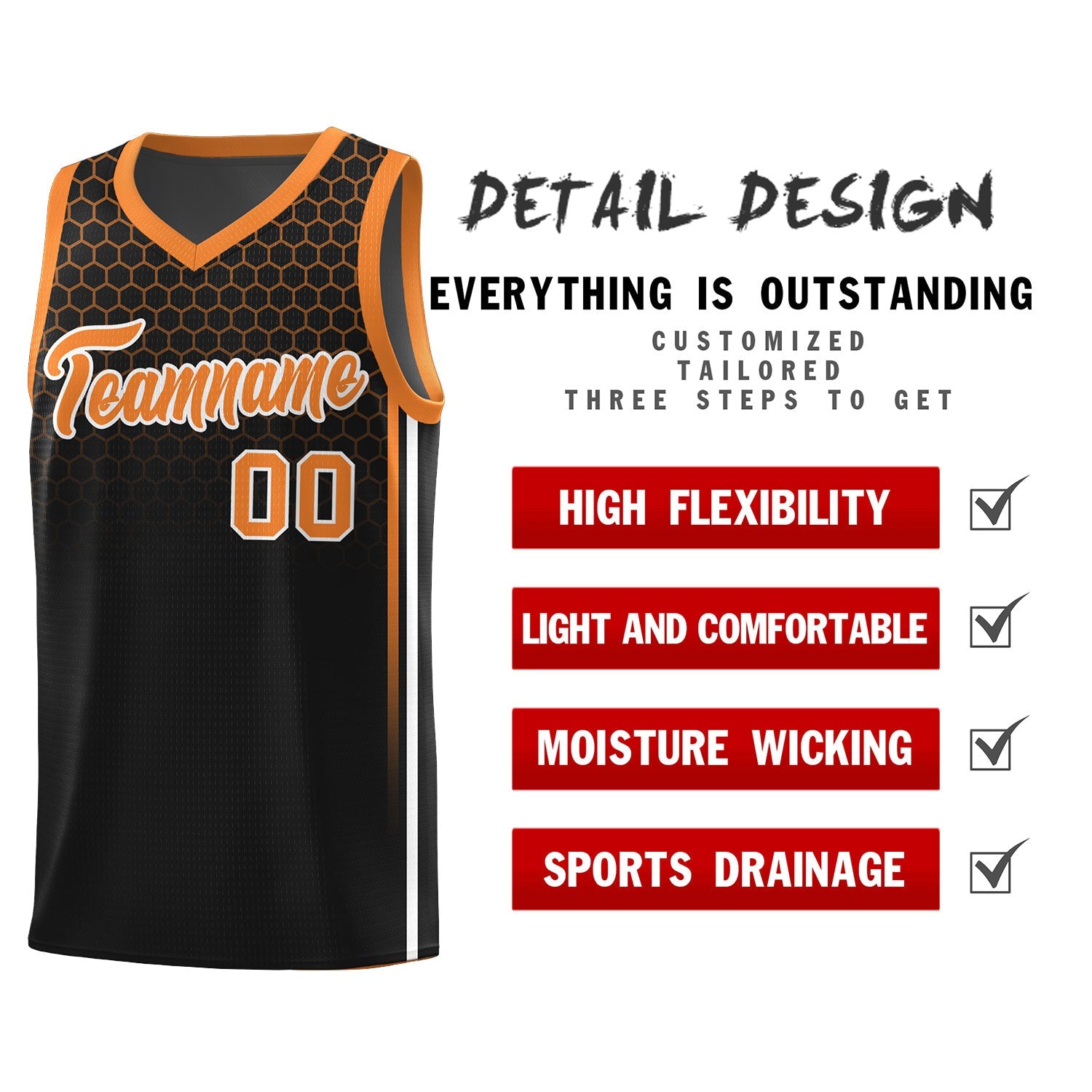 Custom Black Personalized Honeycomb Pattern Sports Uniform Basketball Jersey