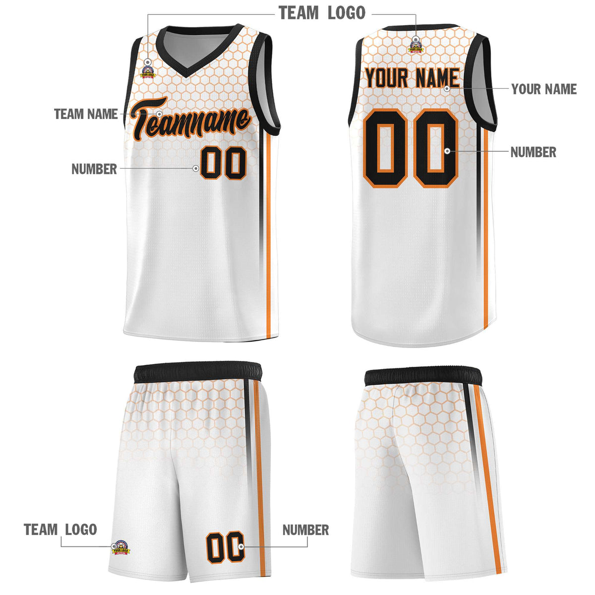 Custom White Personalized Honeycomb Pattern Sports Uniform Basketball Jersey