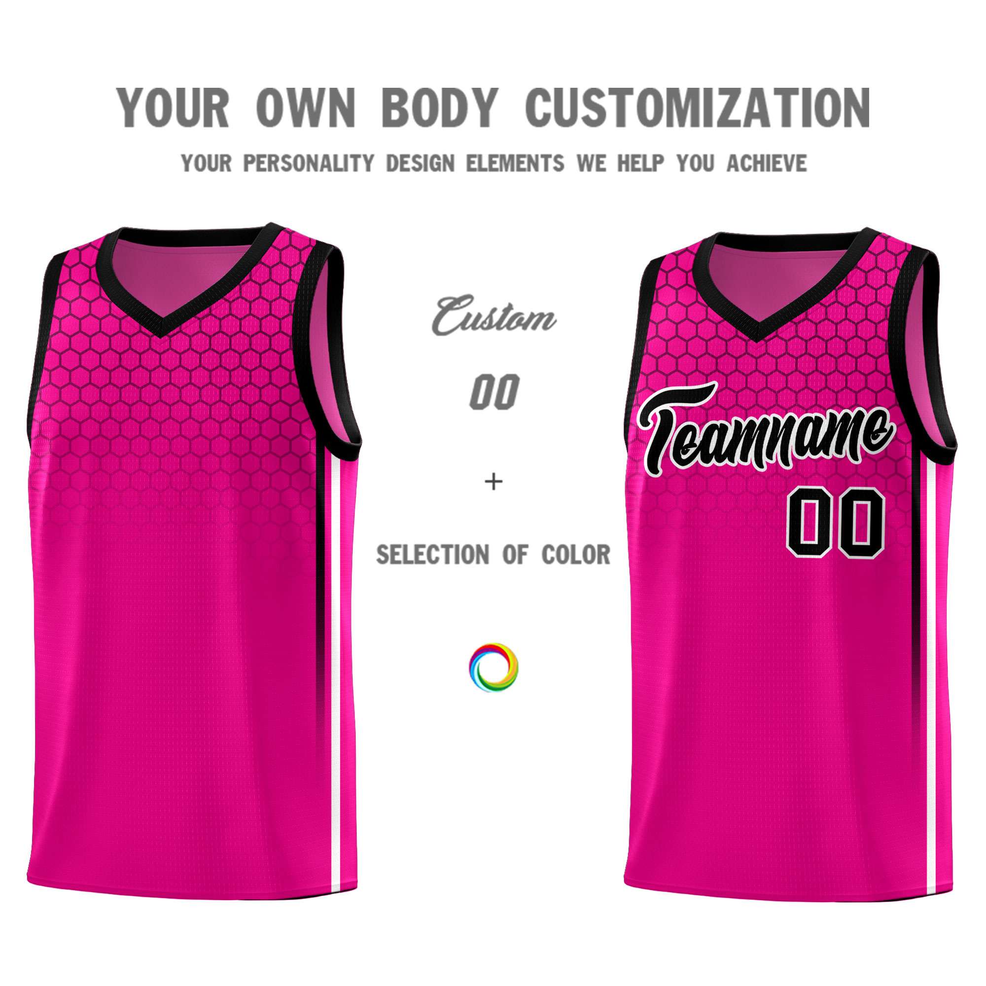 Custom Pink Personalized Honeycomb Pattern Sports Uniform Basketball Jersey