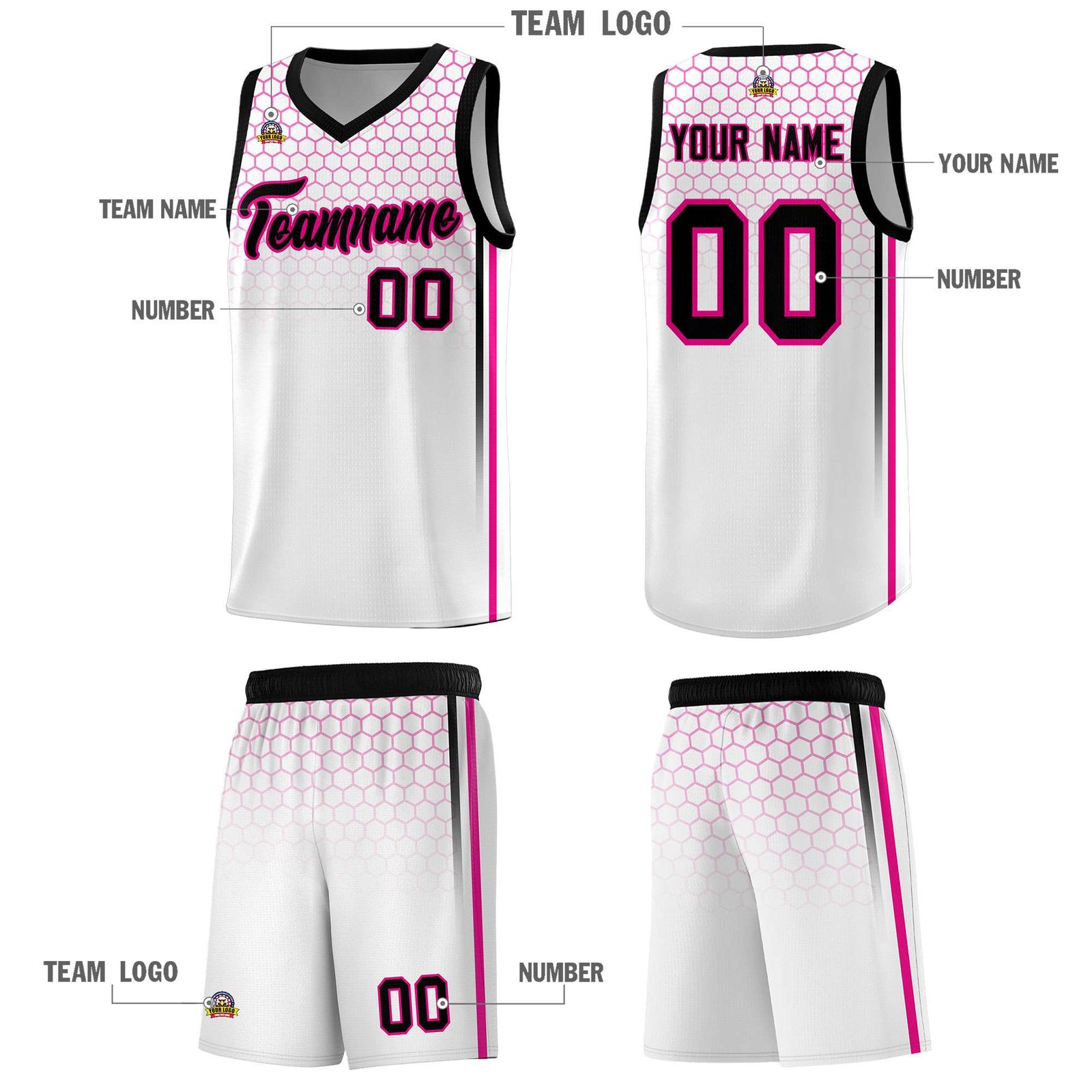 Custom White Personalized Honeycomb Pattern Sports Uniform Basketball Jersey