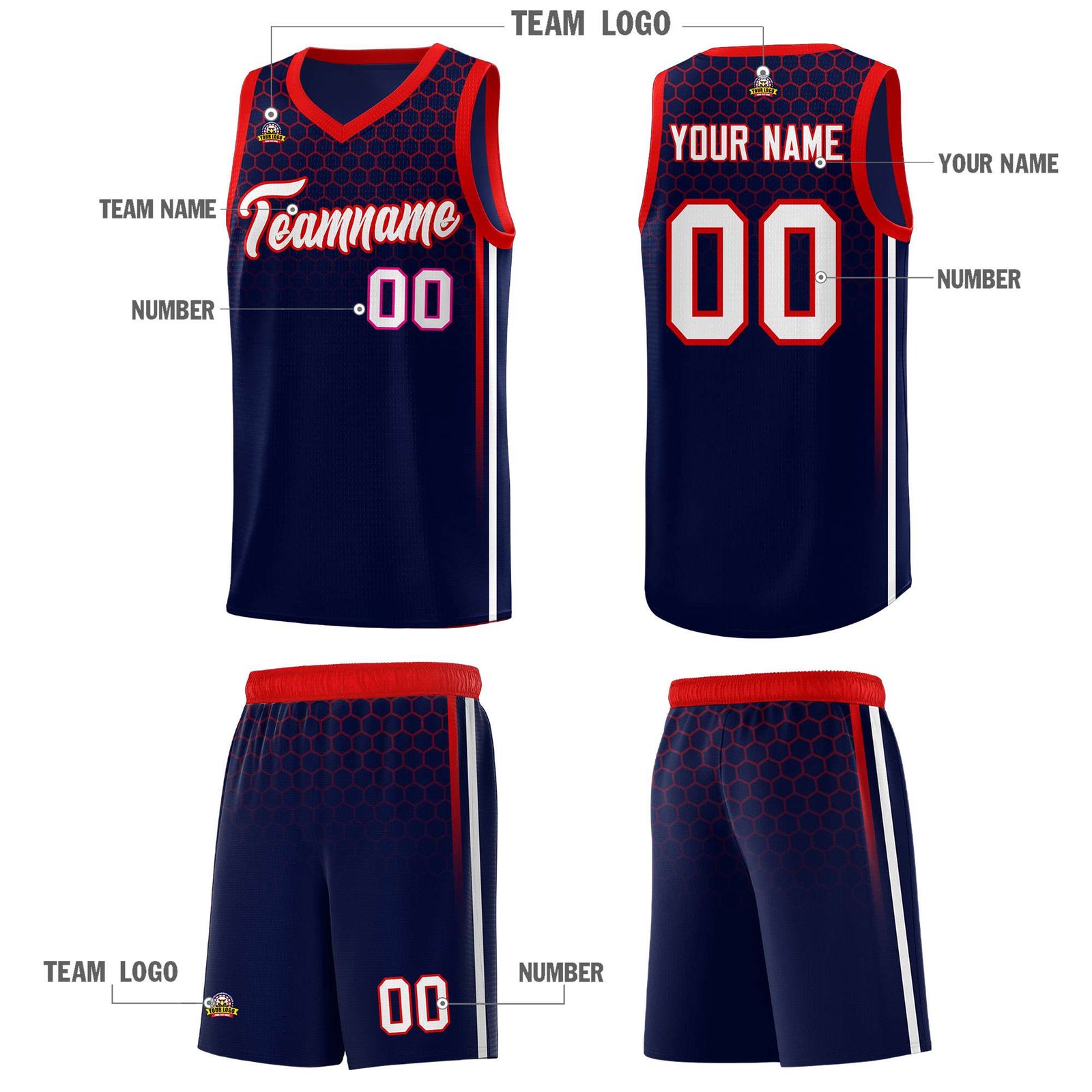 Custom Navy Personalized Honeycomb Pattern Sports Uniform Basketball Jersey