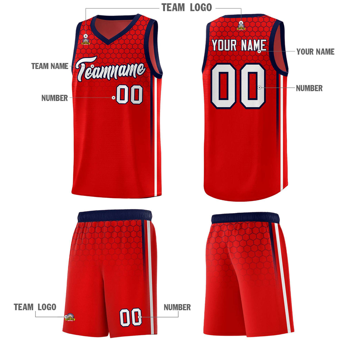 Custom Red Personalized Honeycomb Pattern Sports Uniform Basketball Jersey