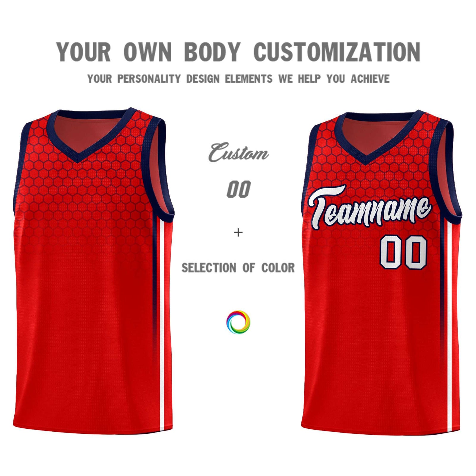Custom Red Personalized Honeycomb Pattern Sports Uniform Basketball Jersey