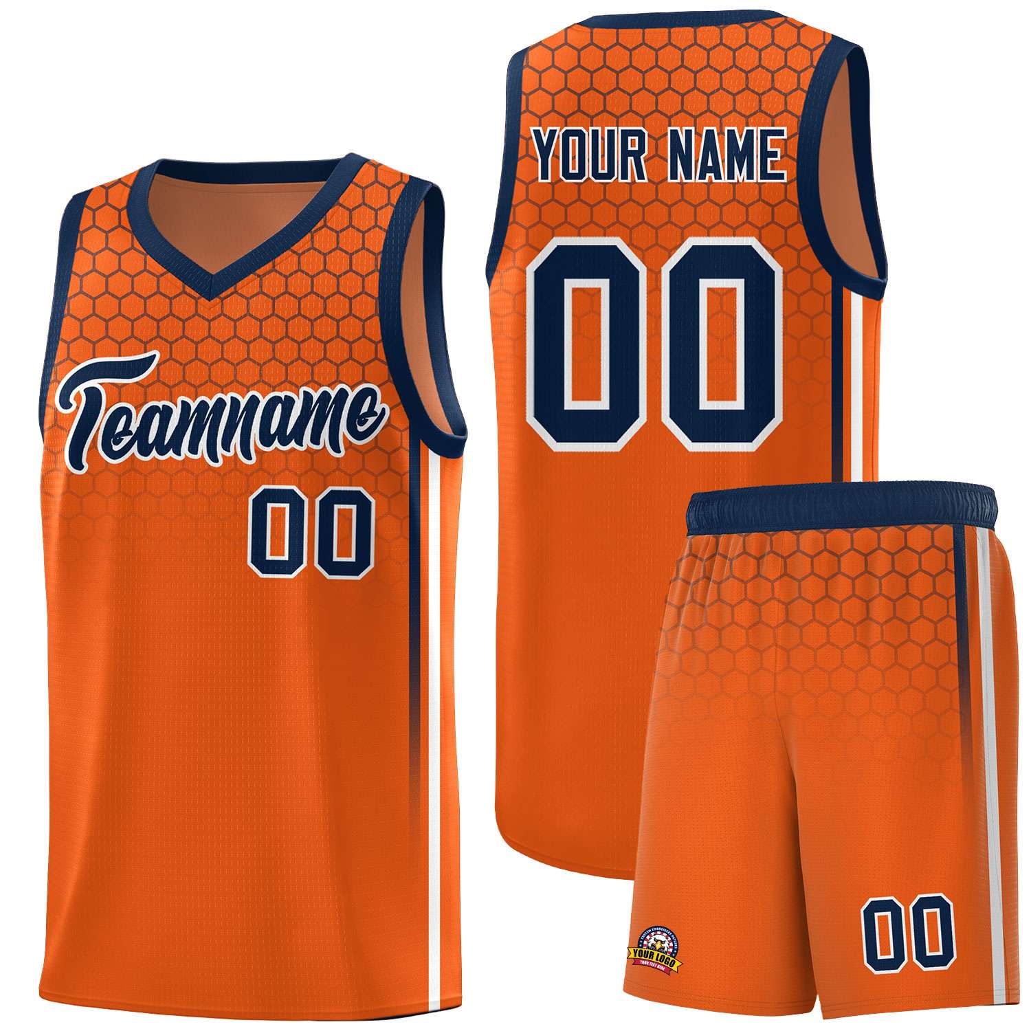 Custom Texas Orange Personalized Honeycomb Pattern Sports Uniform Basketball Jersey