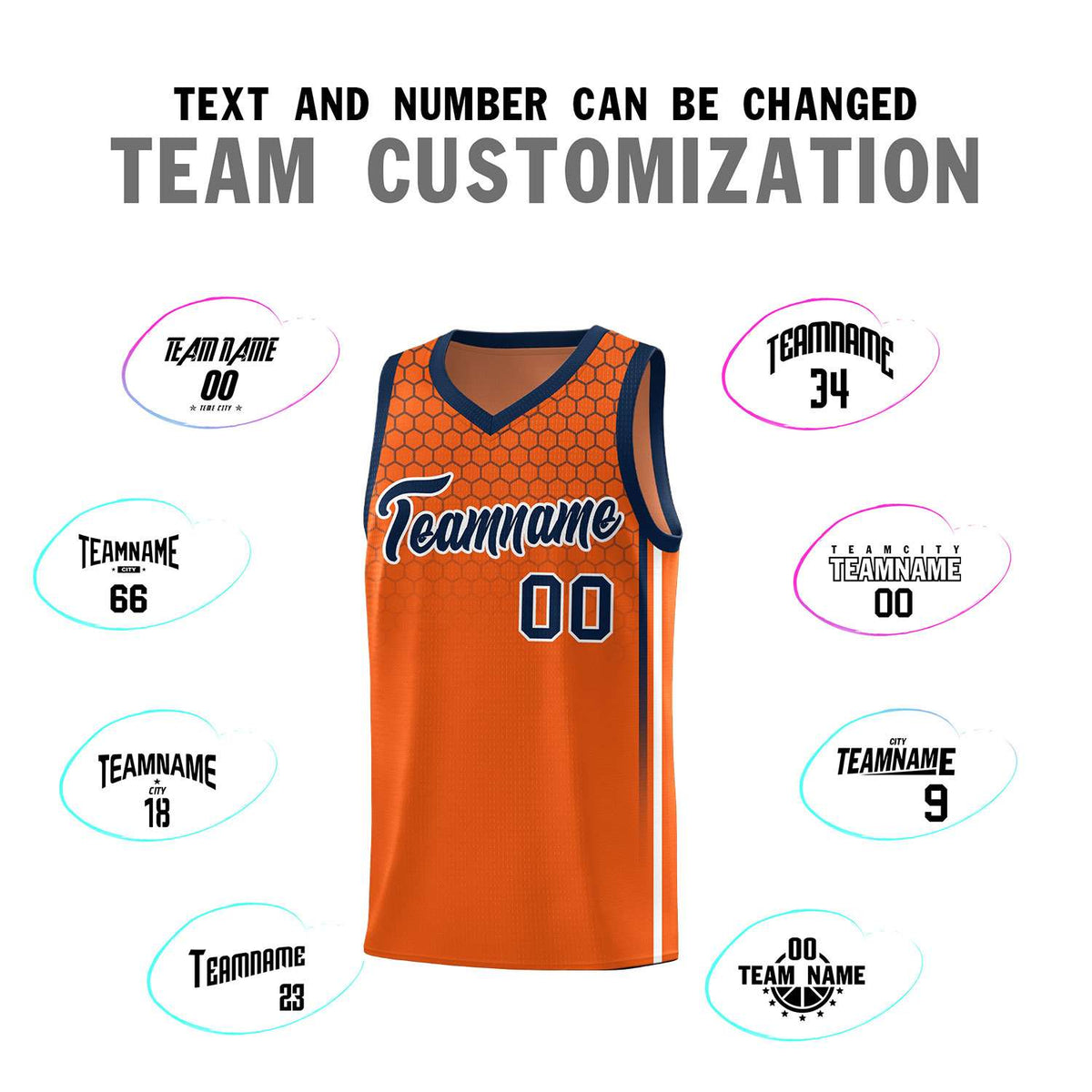 Custom Texas Orange Personalized Honeycomb Pattern Sports Uniform Basketball Jersey