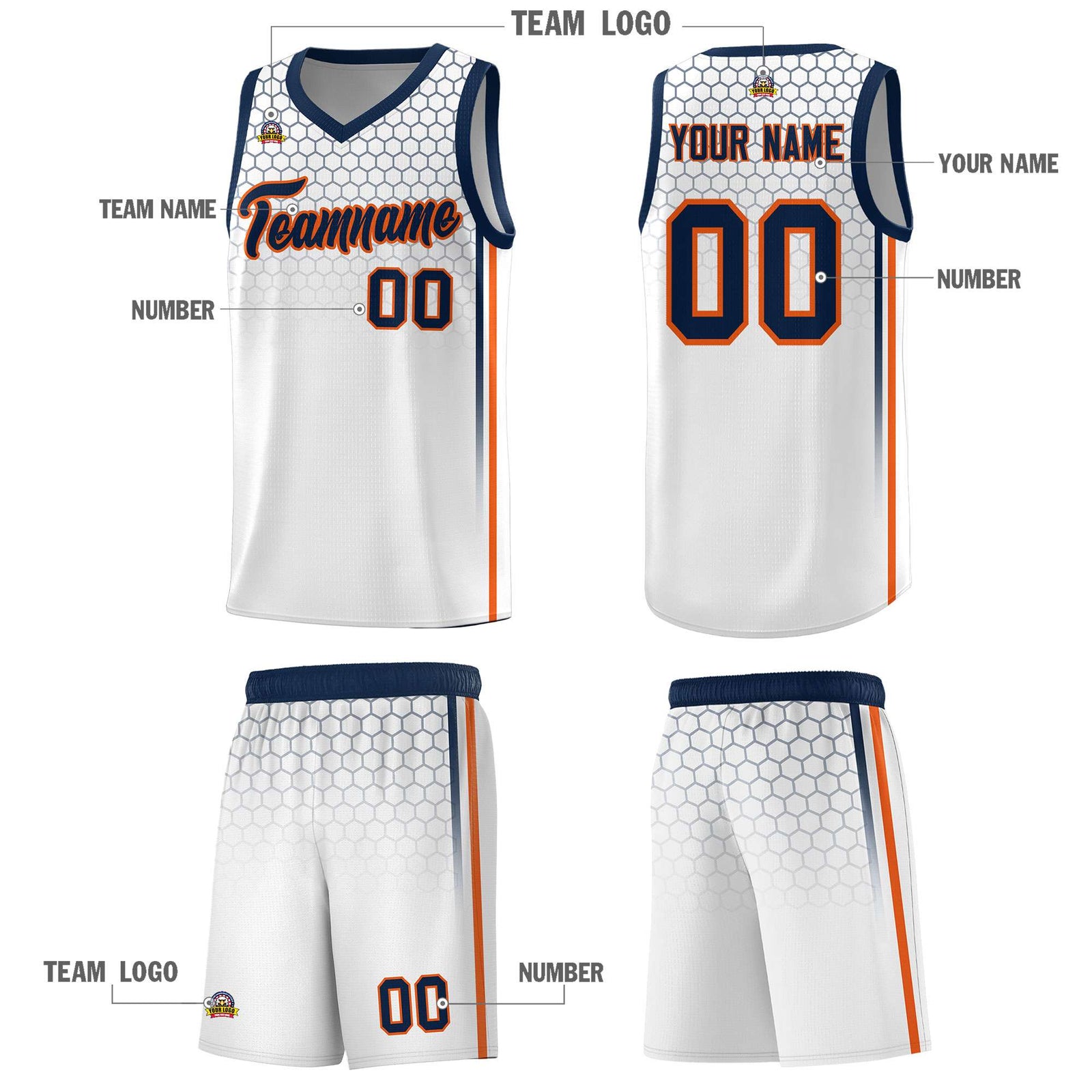 Custom White Personalized Honeycomb Pattern Sports Uniform Basketball Jersey