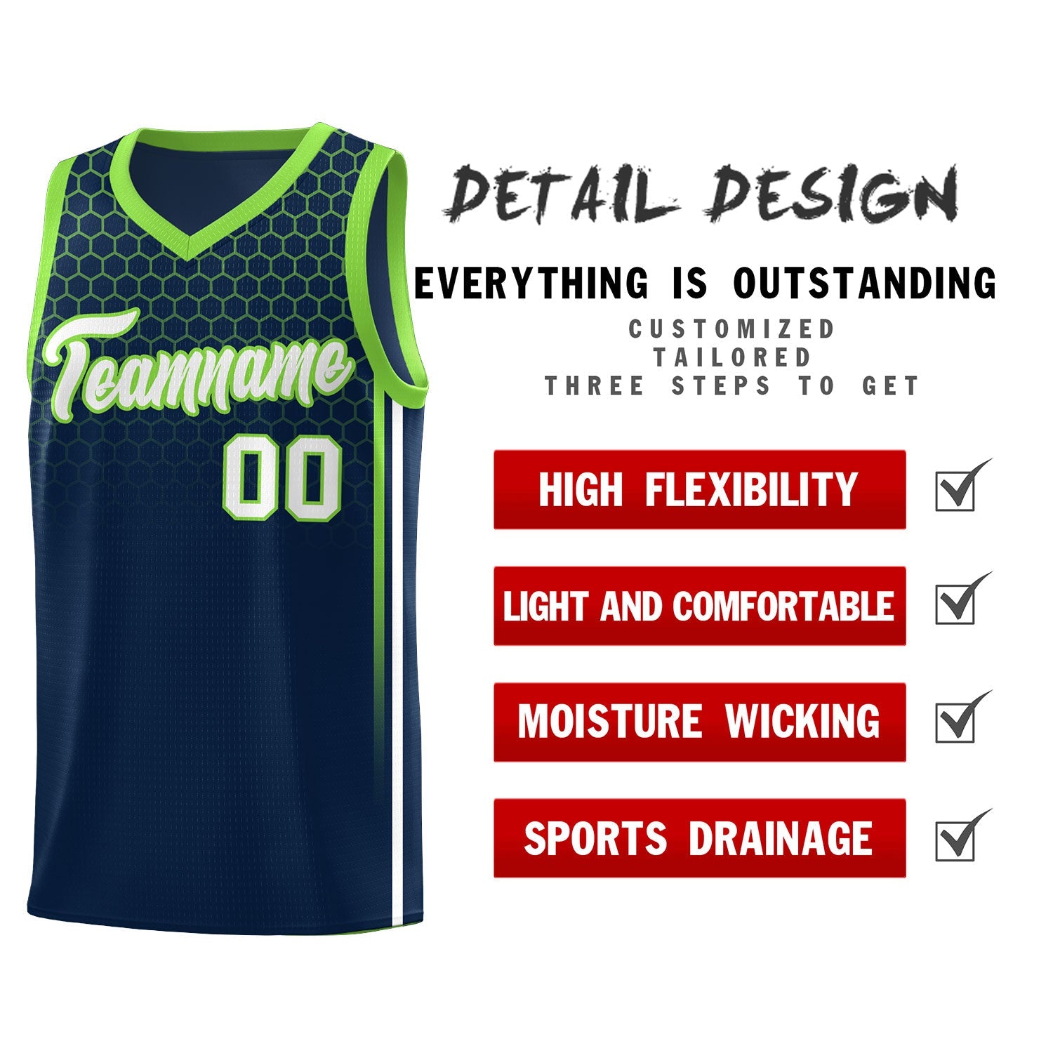 Custom Navy Personalized Honeycomb Pattern Sports Uniform Basketball Jersey