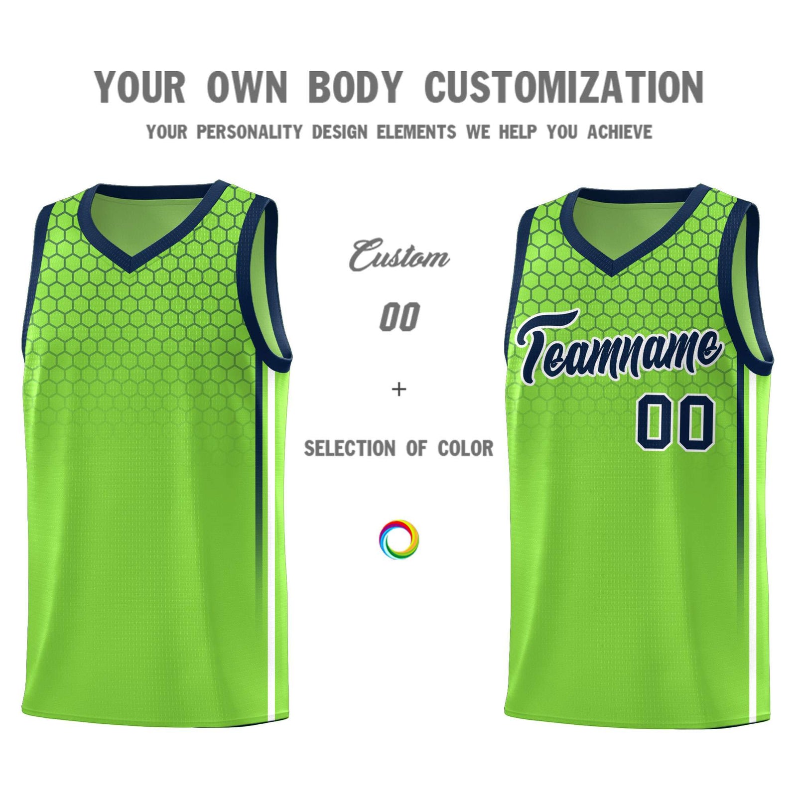 Custom Green Personalized Honeycomb Pattern Sports Uniform Basketball Jersey