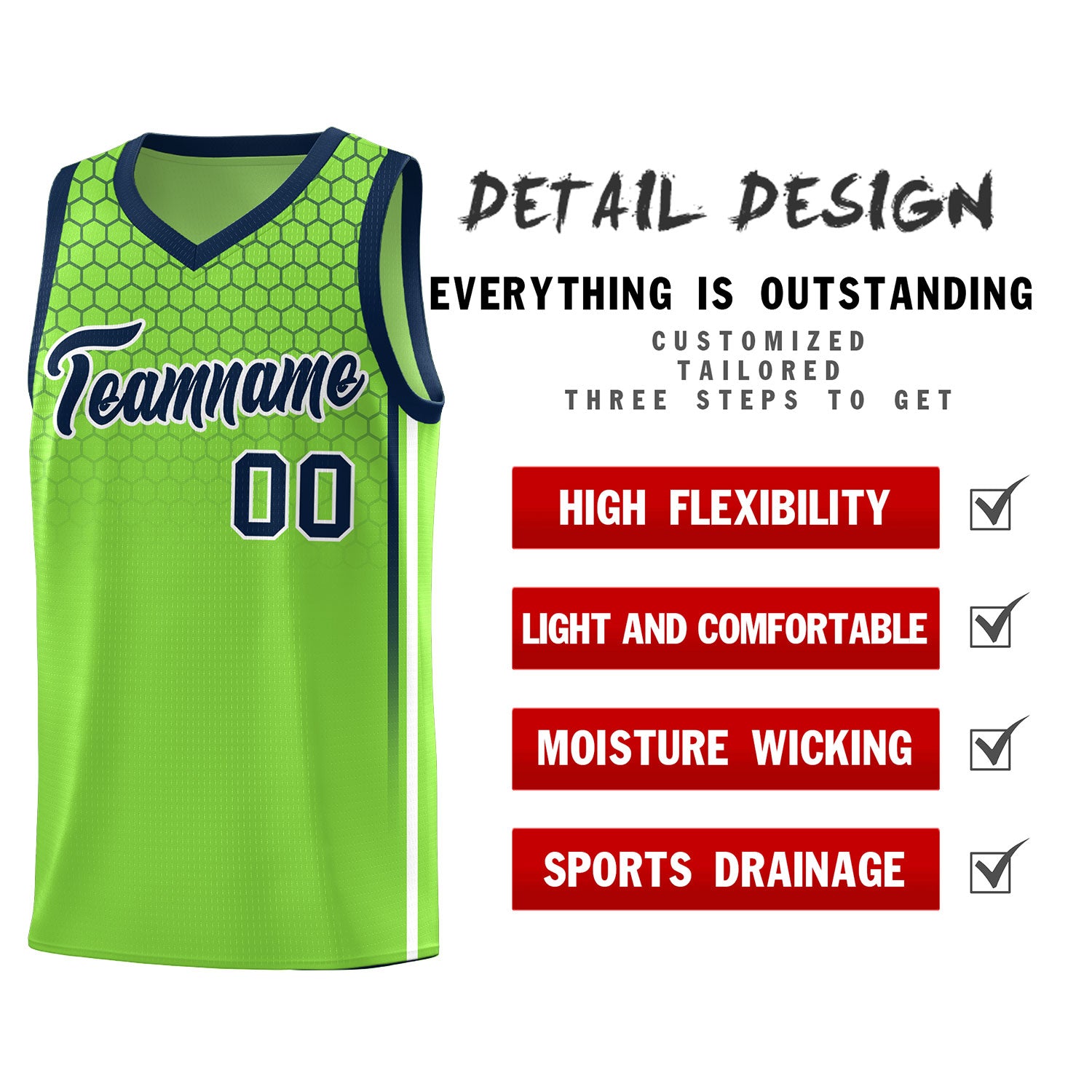 Custom Green Personalized Honeycomb Pattern Sports Uniform Basketball Jersey