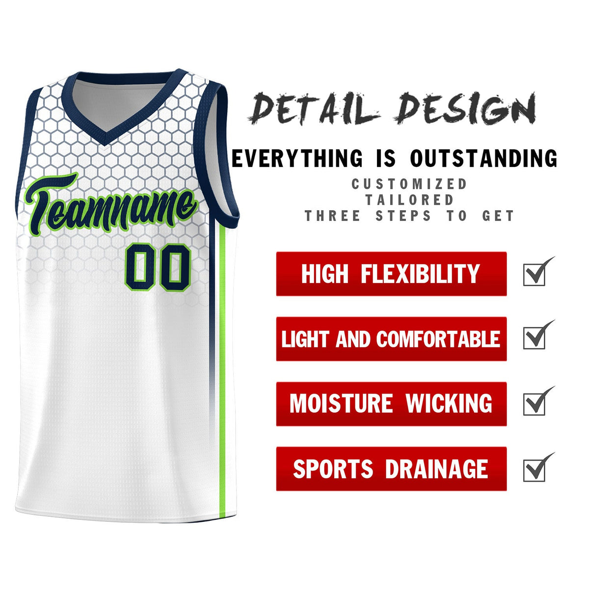 Custom White Personalized Honeycomb Pattern Sports Uniform Basketball Jersey