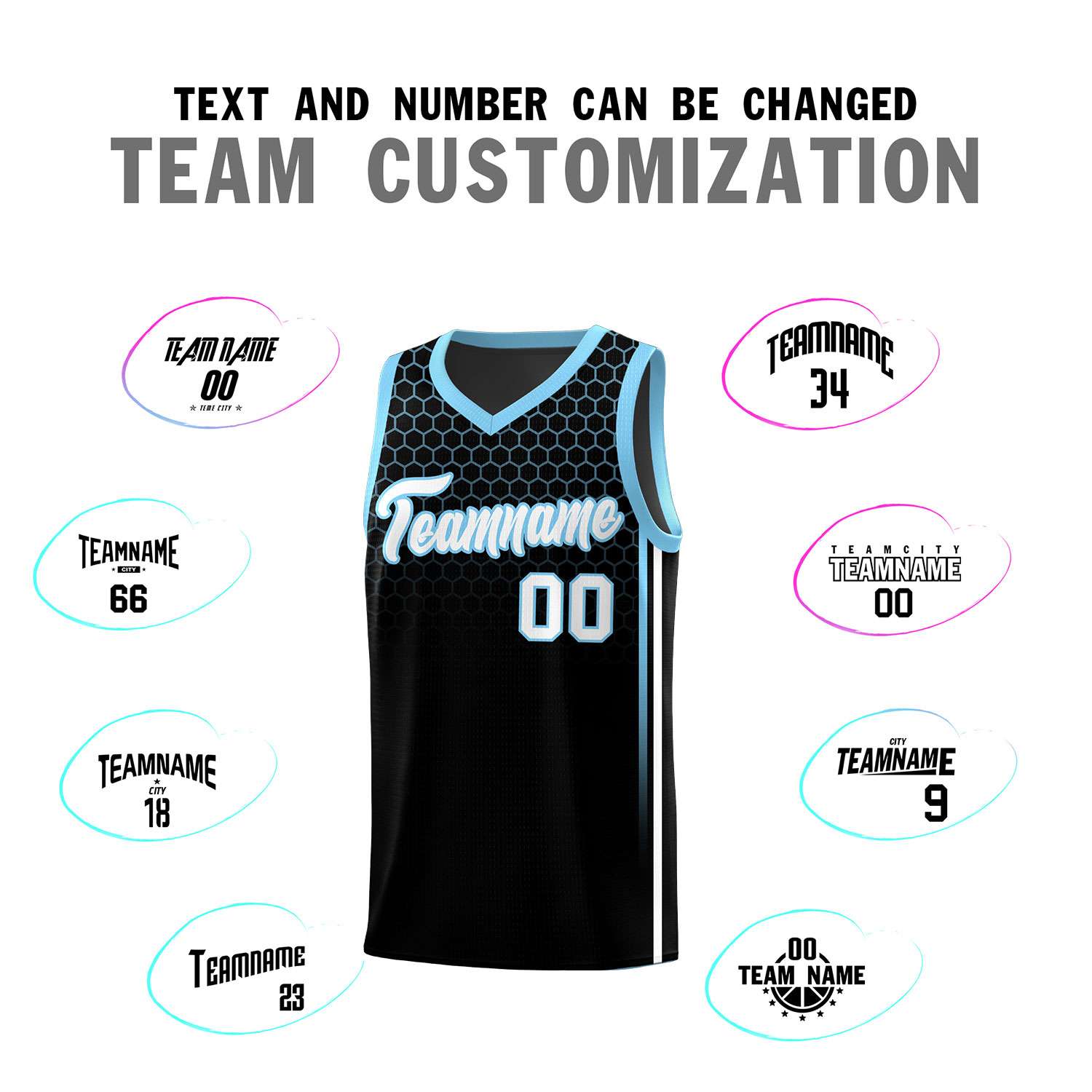 Custom Black Personalized Honeycomb Pattern Sports Uniform Basketball Jersey