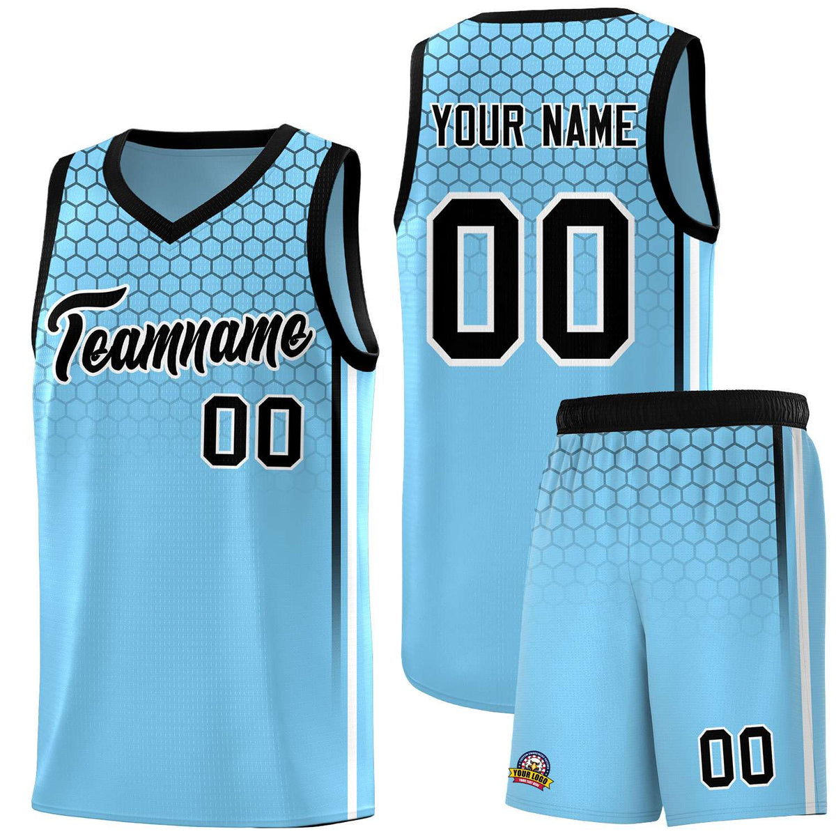 Custom Light Blue Personalized Honeycomb Pattern Sports Uniform Basketball Jersey