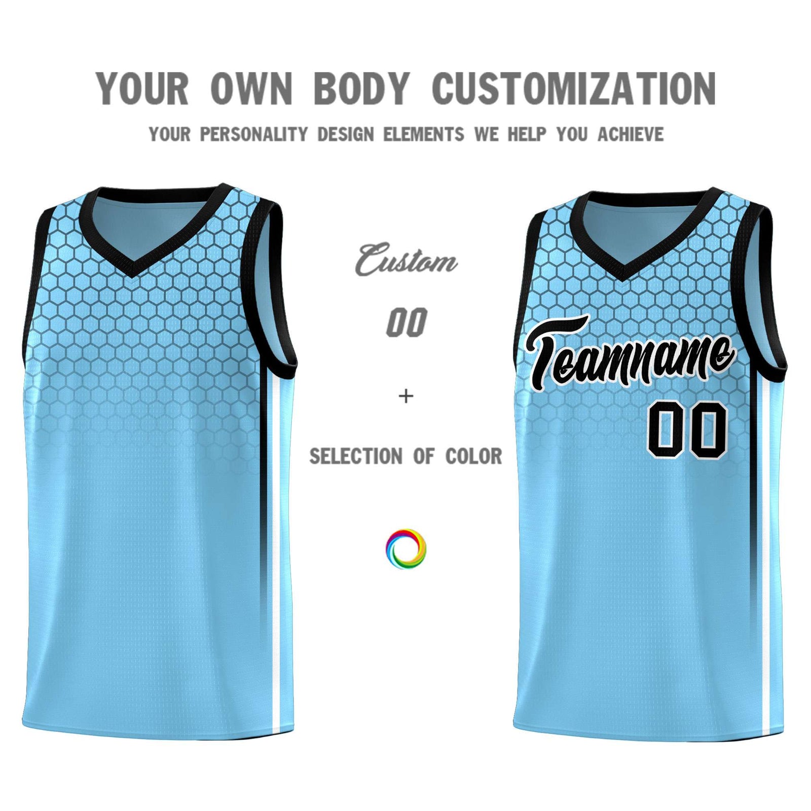 Custom Light Blue Personalized Honeycomb Pattern Sports Uniform Basketball Jersey