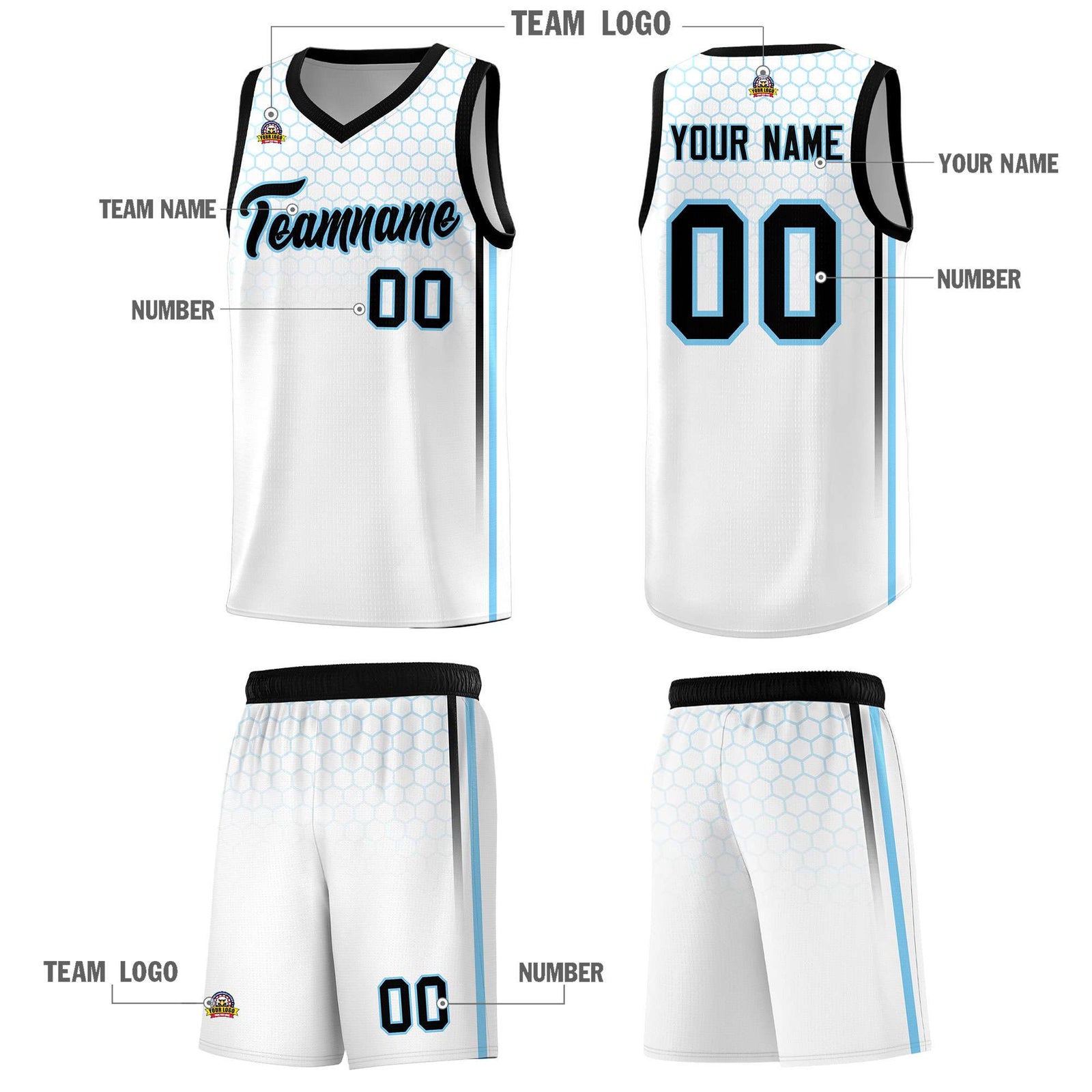Custom White Personalized Honeycomb Pattern Sports Uniform Basketball Jersey
