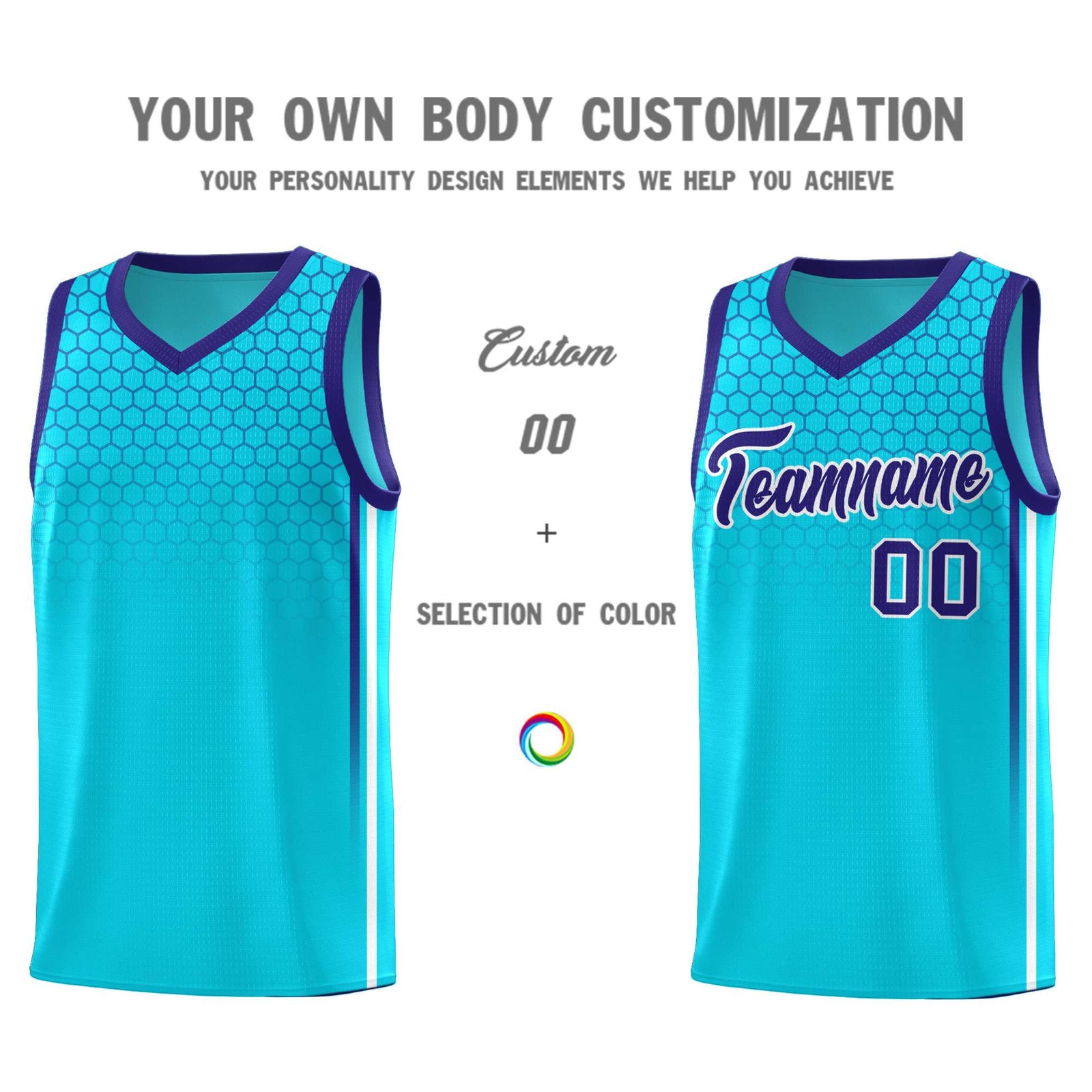Custom Powder Blue Personalized Honeycomb Pattern Sports Uniform Basketball Jersey