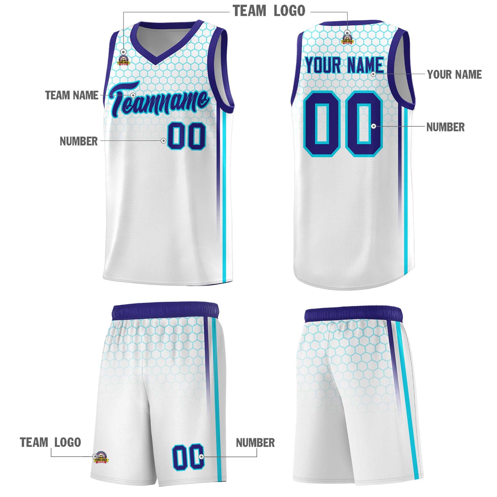Custom White Personalized Honeycomb Pattern Sports Uniform Basketball Jersey