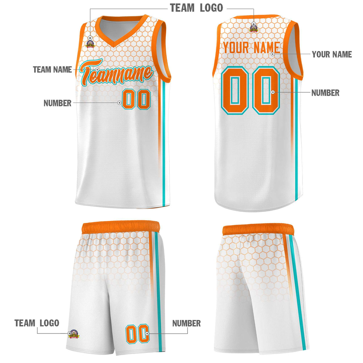 Custom White Personalized Honeycomb Pattern Sports Uniform Basketball Jersey