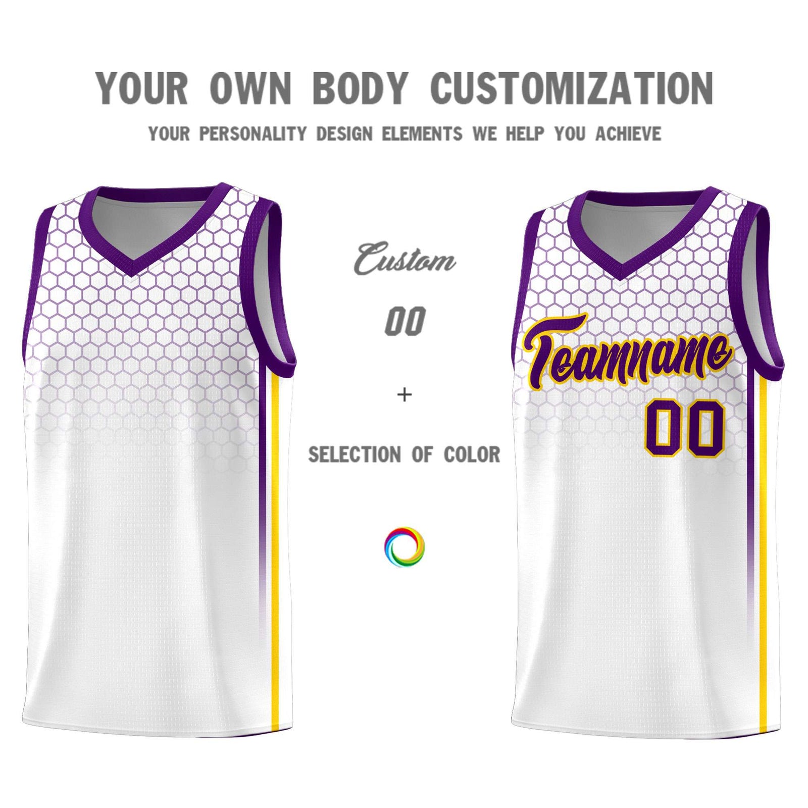 Custom White Personalized Honeycomb Pattern Sports Uniform Basketball Jersey