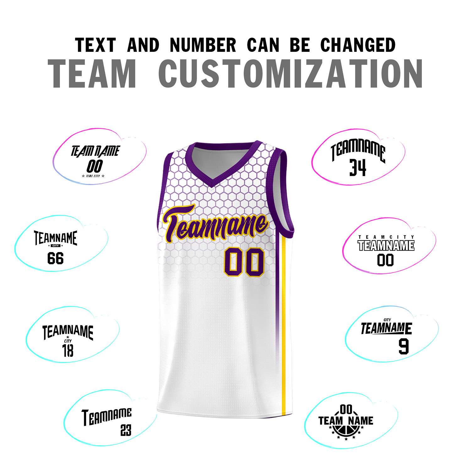 Custom White Personalized Honeycomb Pattern Sports Uniform Basketball Jersey