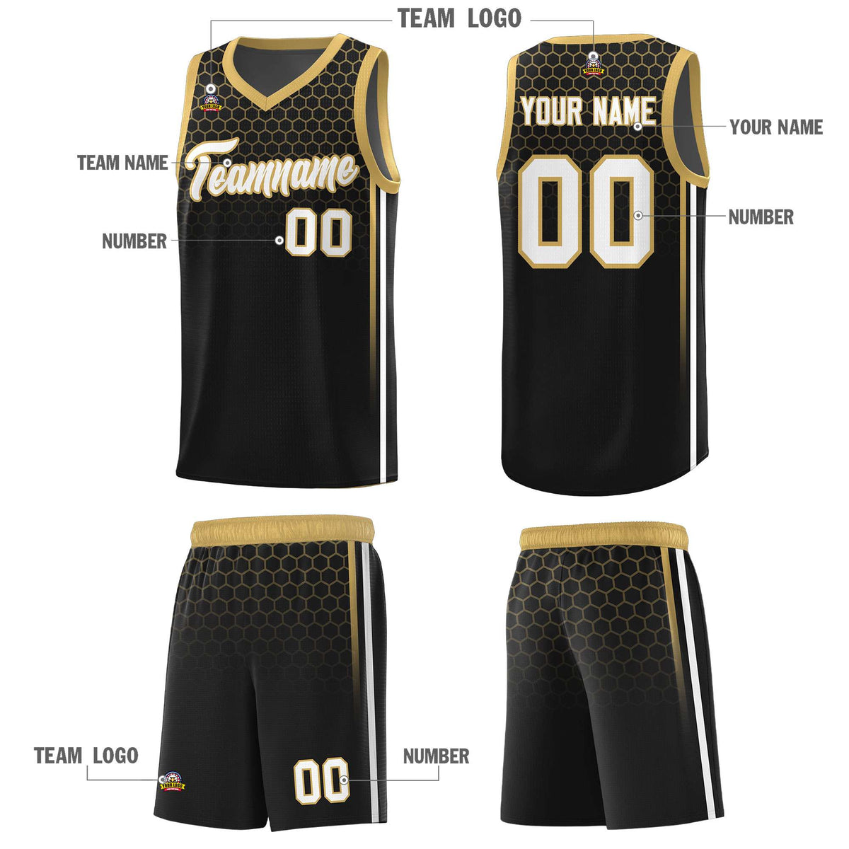 Custom Black Personalized Honeycomb Pattern Sports Uniform Basketball Jersey
