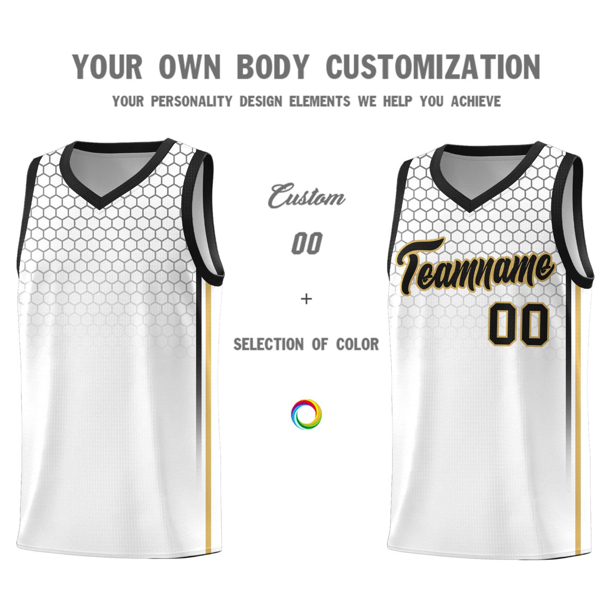 Custom White Personalized Honeycomb Pattern Sports Uniform Basketball Jersey