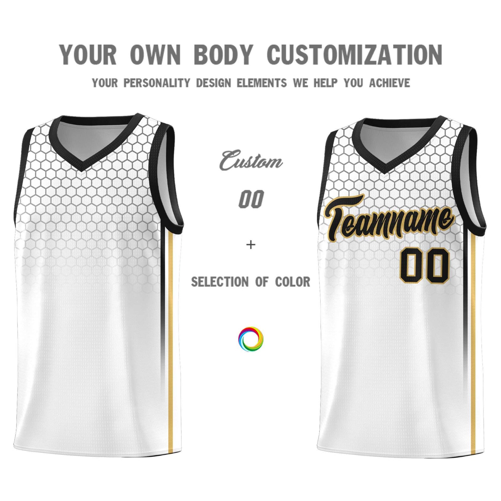 Custom White Personalized Honeycomb Pattern Sports Uniform Basketball Jersey