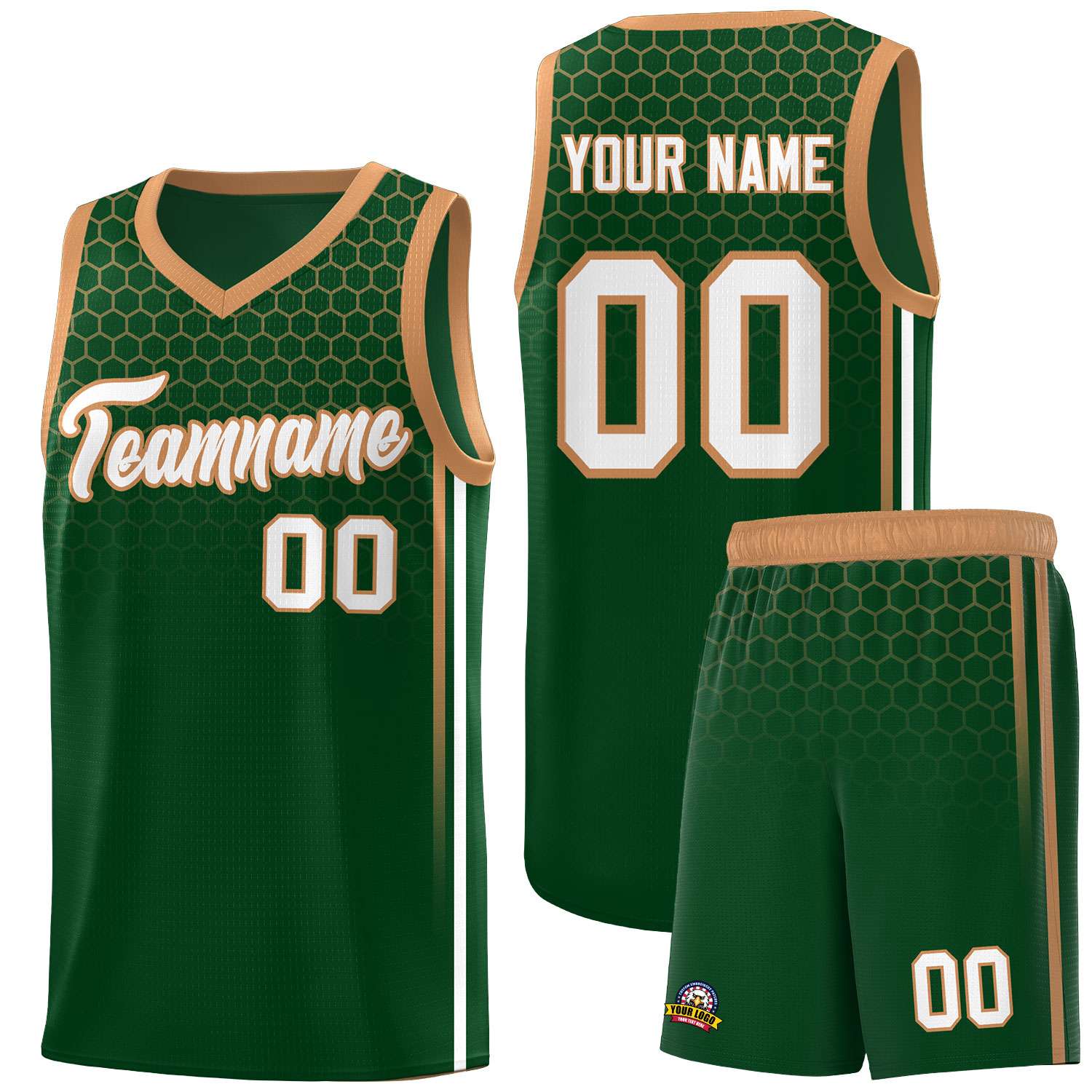 Custom Green Personalized Honeycomb Pattern Sports Uniform Basketball Jersey