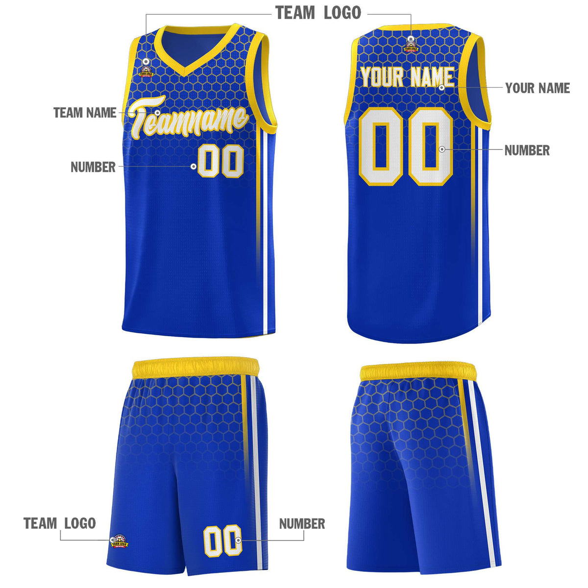 Custom Royal Personalized Honeycomb Pattern Sports Uniform Basketball Jersey