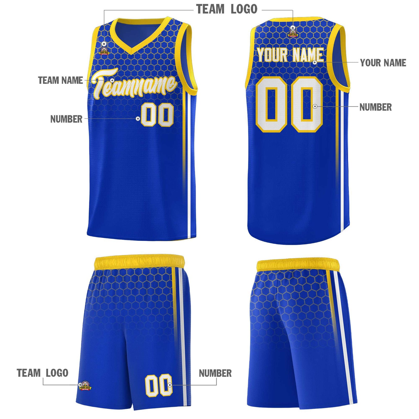 Custom Royal Personalized Honeycomb Pattern Sports Uniform Basketball Jersey