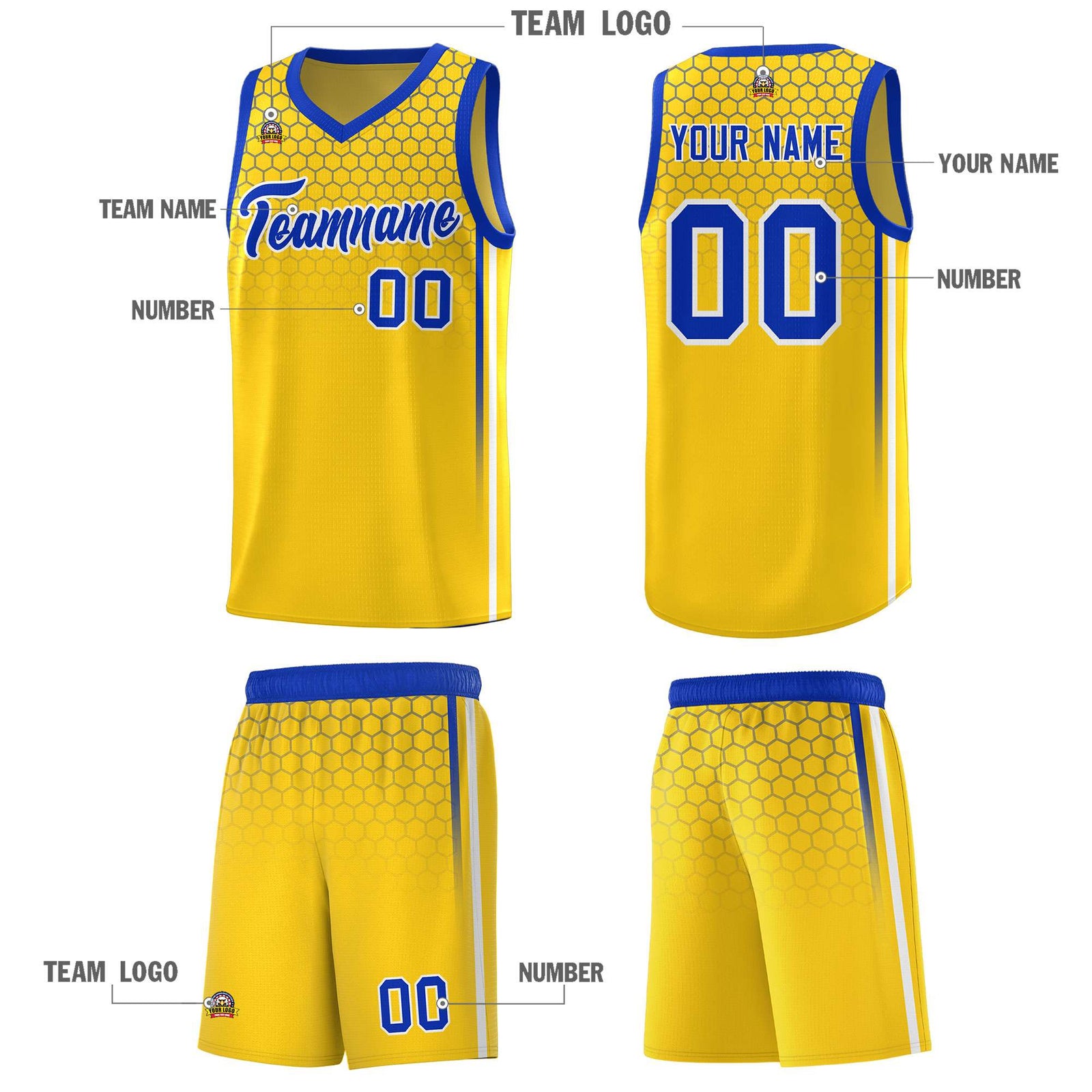 Custom Gold Personalized Honeycomb Pattern Sports Uniform Basketball Jersey