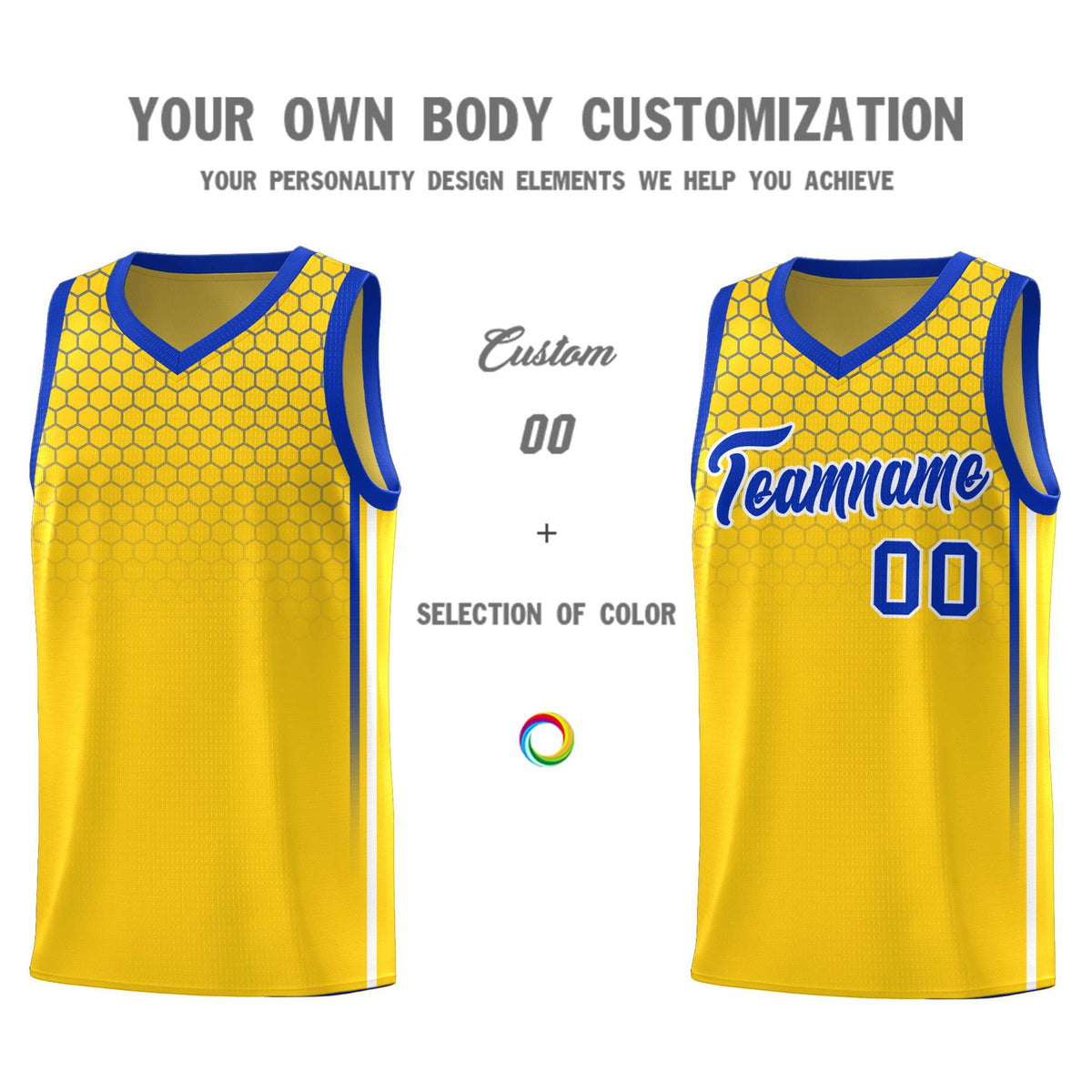 Custom Gold Personalized Honeycomb Pattern Sports Uniform Basketball Jersey