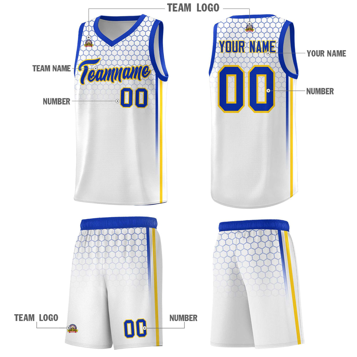 Custom White Personalized Honeycomb Pattern Sports Uniform Basketball Jersey