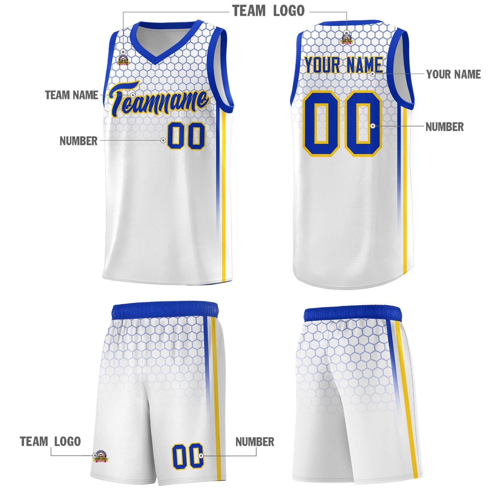 Custom White Personalized Honeycomb Pattern Sports Uniform Basketball Jersey