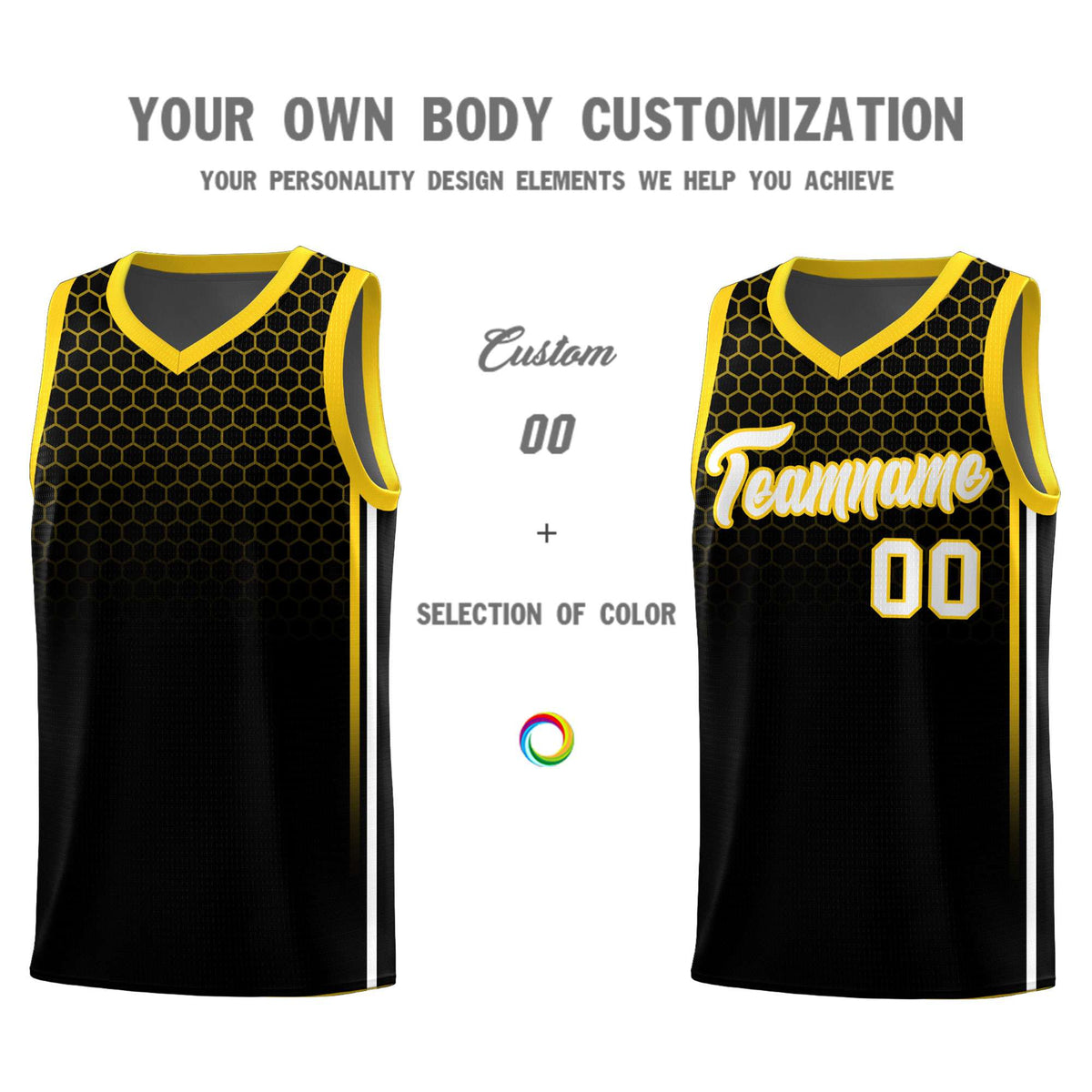 Custom Black Personalized Honeycomb Pattern Sports Uniform Basketball Jersey