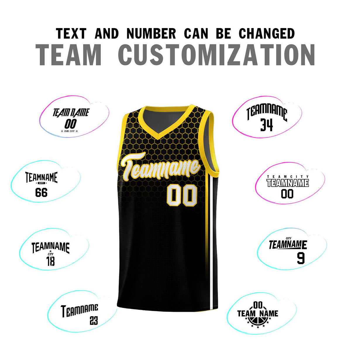 Custom Black Personalized Honeycomb Pattern Sports Uniform Basketball Jersey