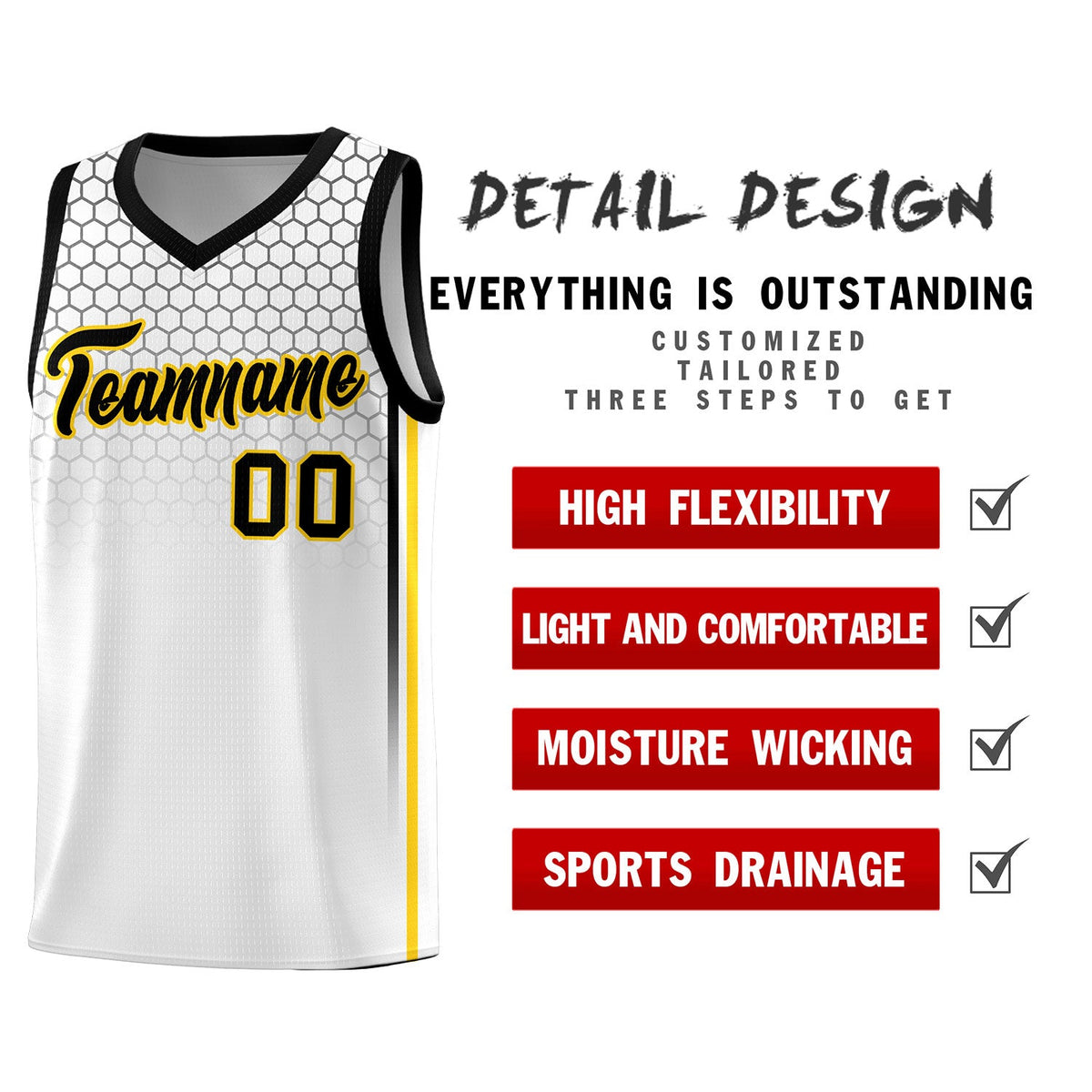 Custom White Personalized Honeycomb Pattern Sports Uniform Basketball Jersey