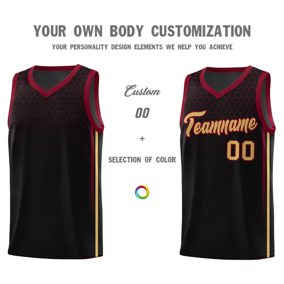 Custom Black Personalized Honeycomb Pattern Sports Uniform Basketball Jersey