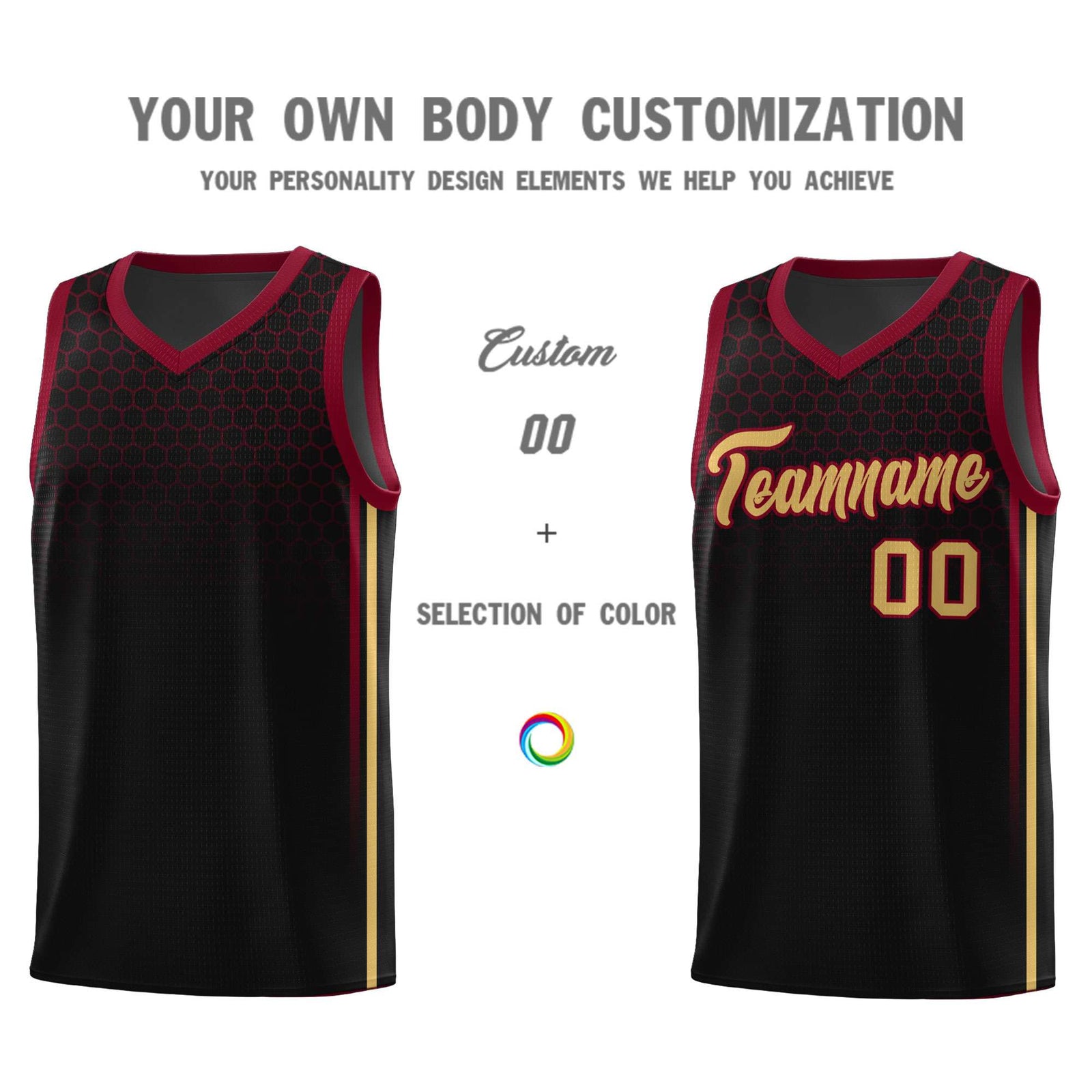 Custom Black Personalized Honeycomb Pattern Sports Uniform Basketball Jersey
