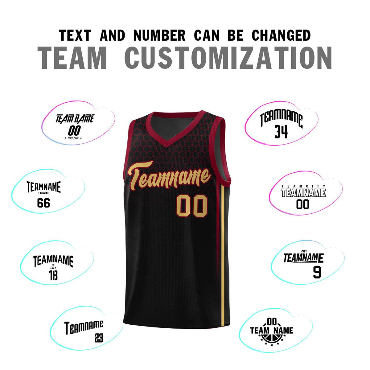 Custom Black Personalized Honeycomb Pattern Sports Uniform Basketball Jersey