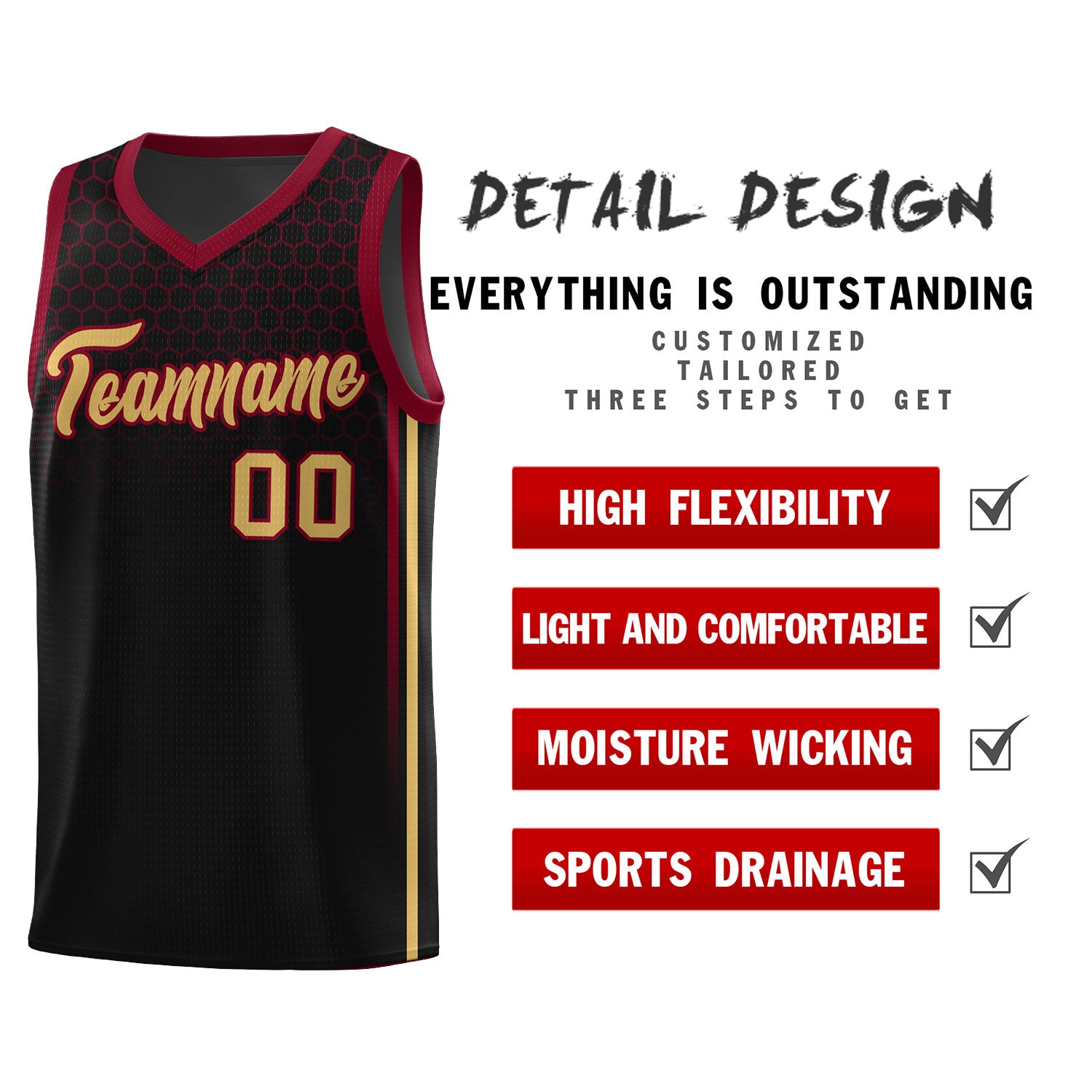 Custom Black Personalized Honeycomb Pattern Sports Uniform Basketball Jersey