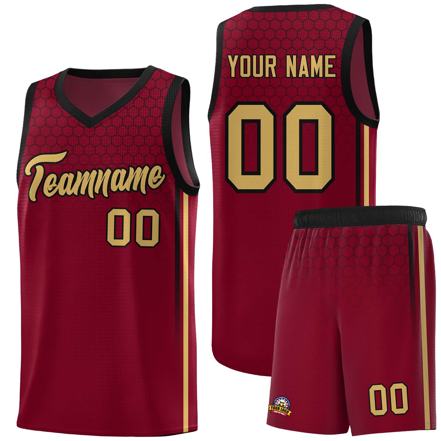 Custom Crimson Personalized Honeycomb Pattern Sports Uniform Basketball Jersey