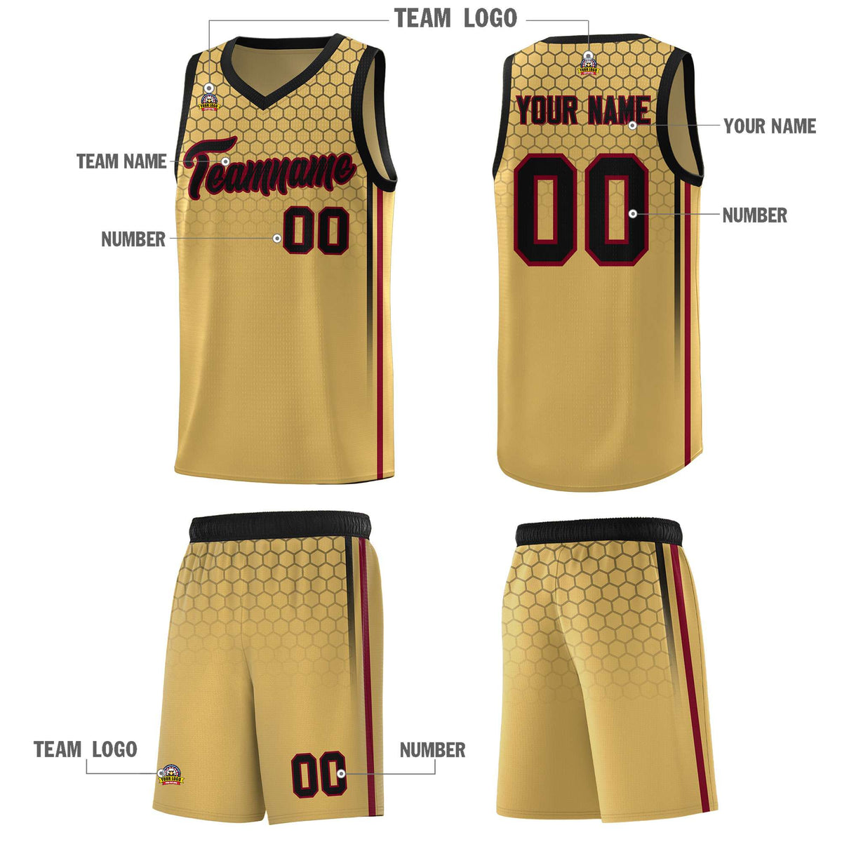 Custom Old Gold Personalized Honeycomb Pattern Sports Uniform Basketball Jersey
