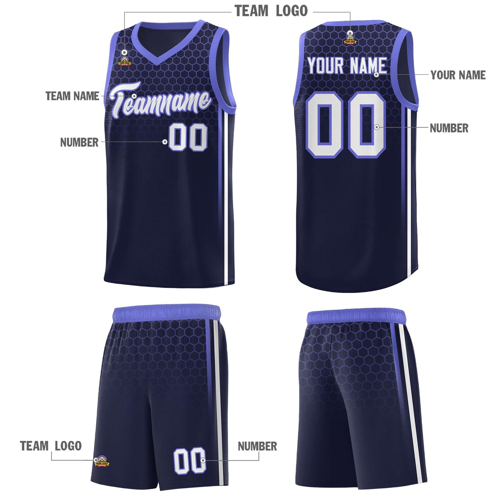 Custom Navy Personalized Honeycomb Pattern Sports Uniform Basketball Jersey