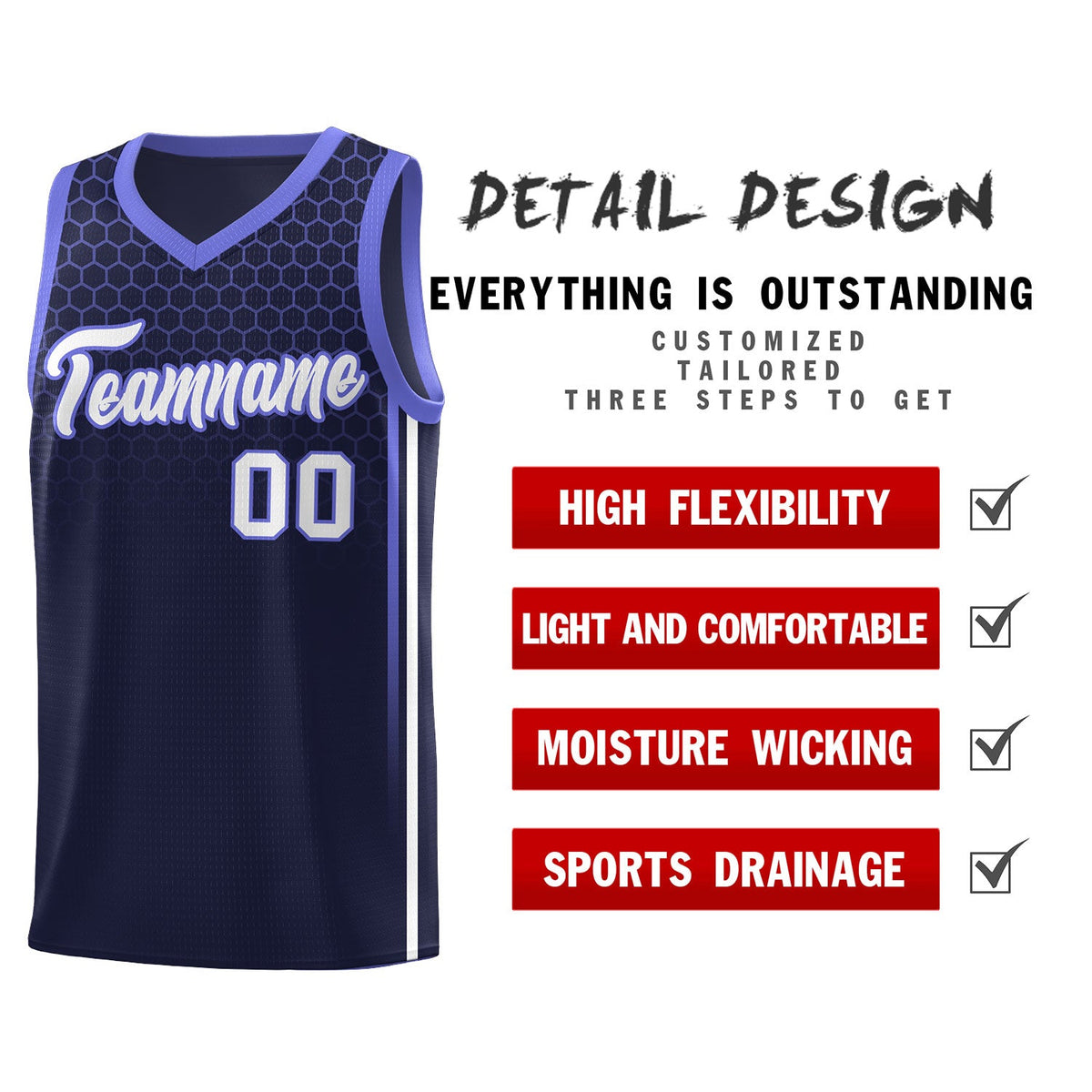 Custom Navy Personalized Honeycomb Pattern Sports Uniform Basketball Jersey