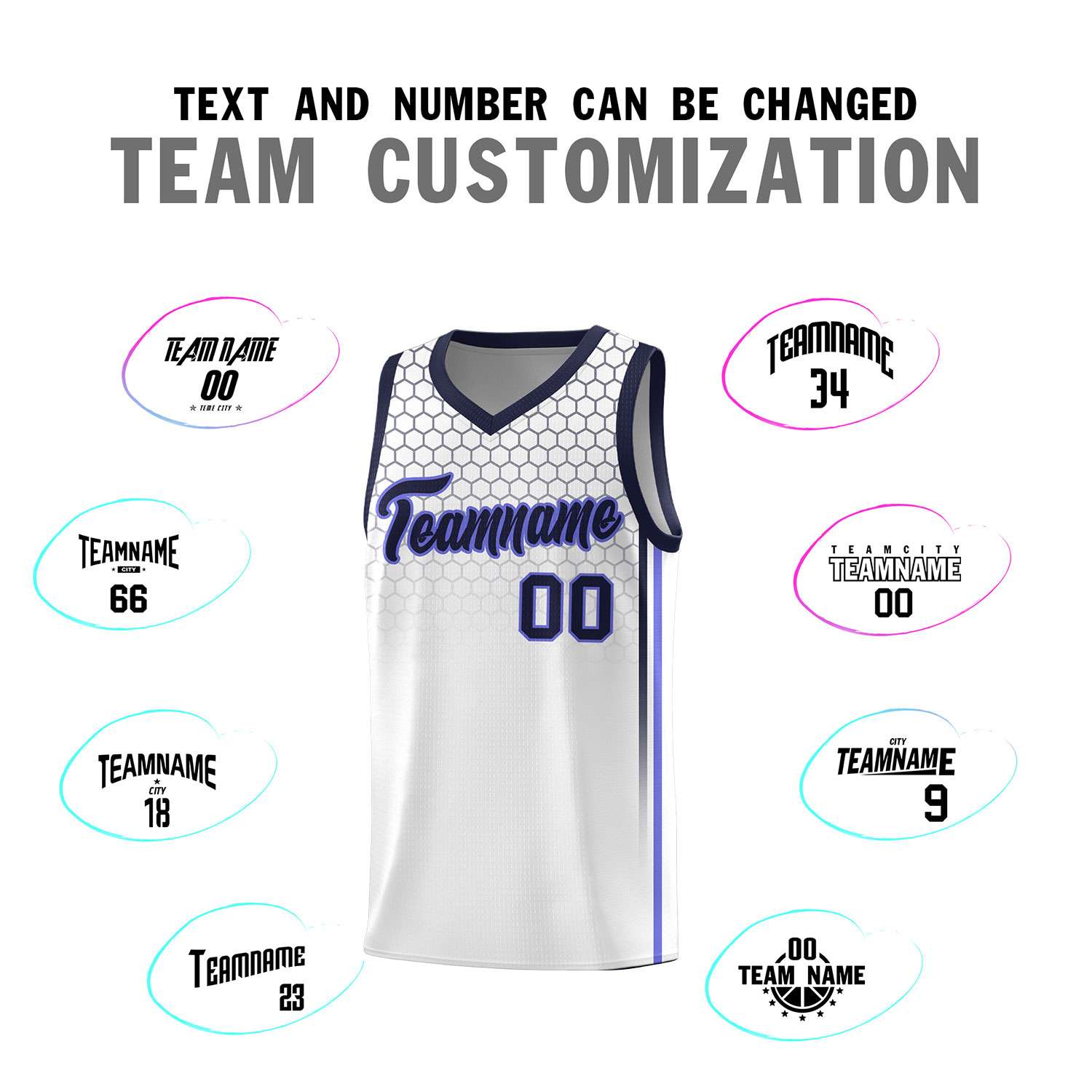 Custom White Personalized Honeycomb Pattern Sports Uniform Basketball Jersey