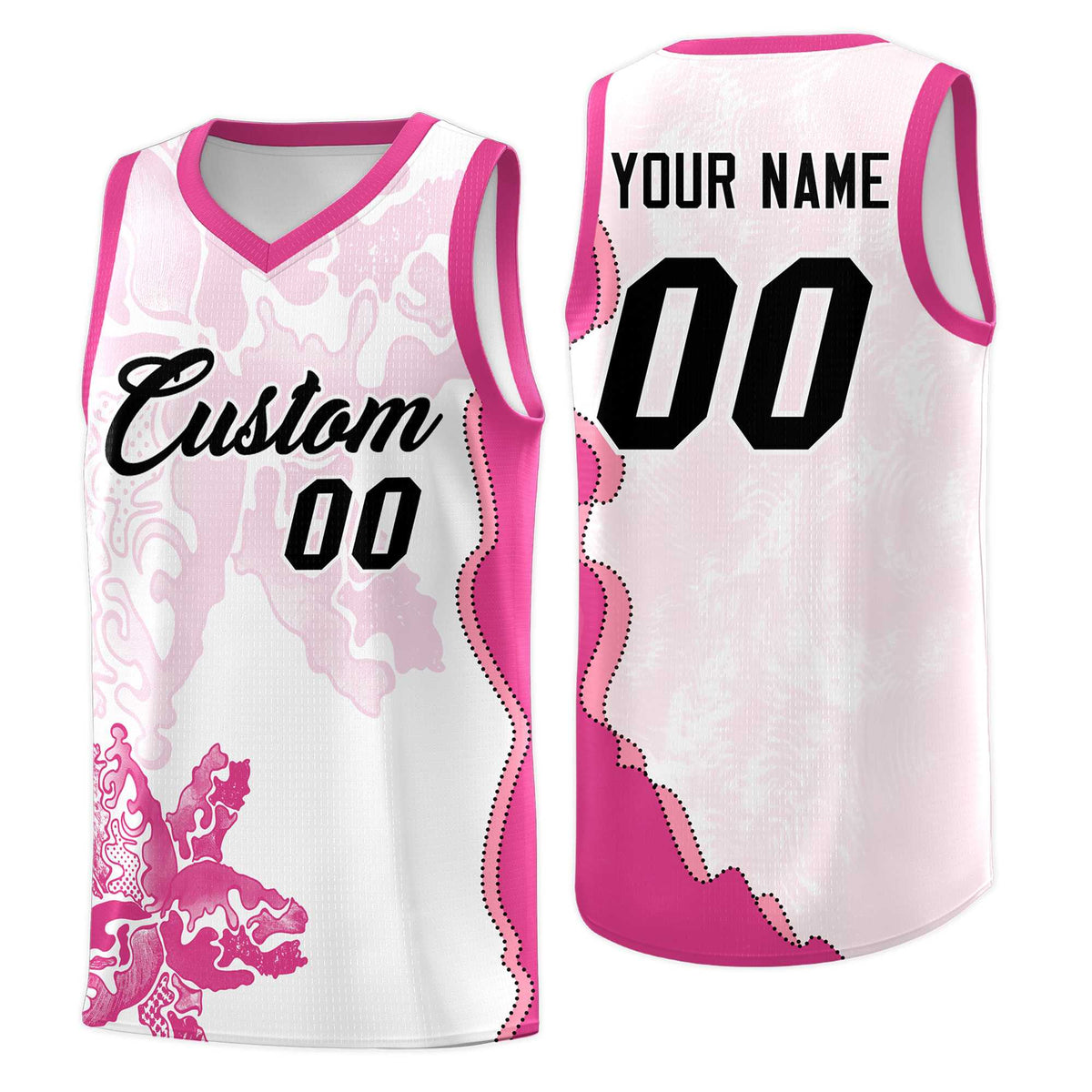 Custom White Pink Basketball Jersey - Illusion Flower Graffiti Breathable mesh Fabric