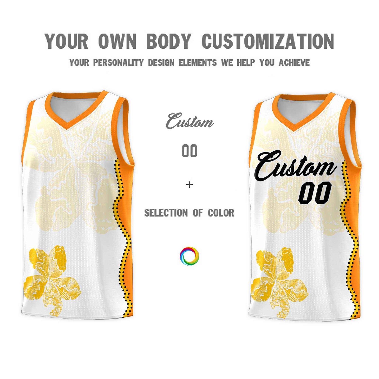 Custom White Orange Basketball Jersey - Illusion Flower Graffiti Durable Fabric
