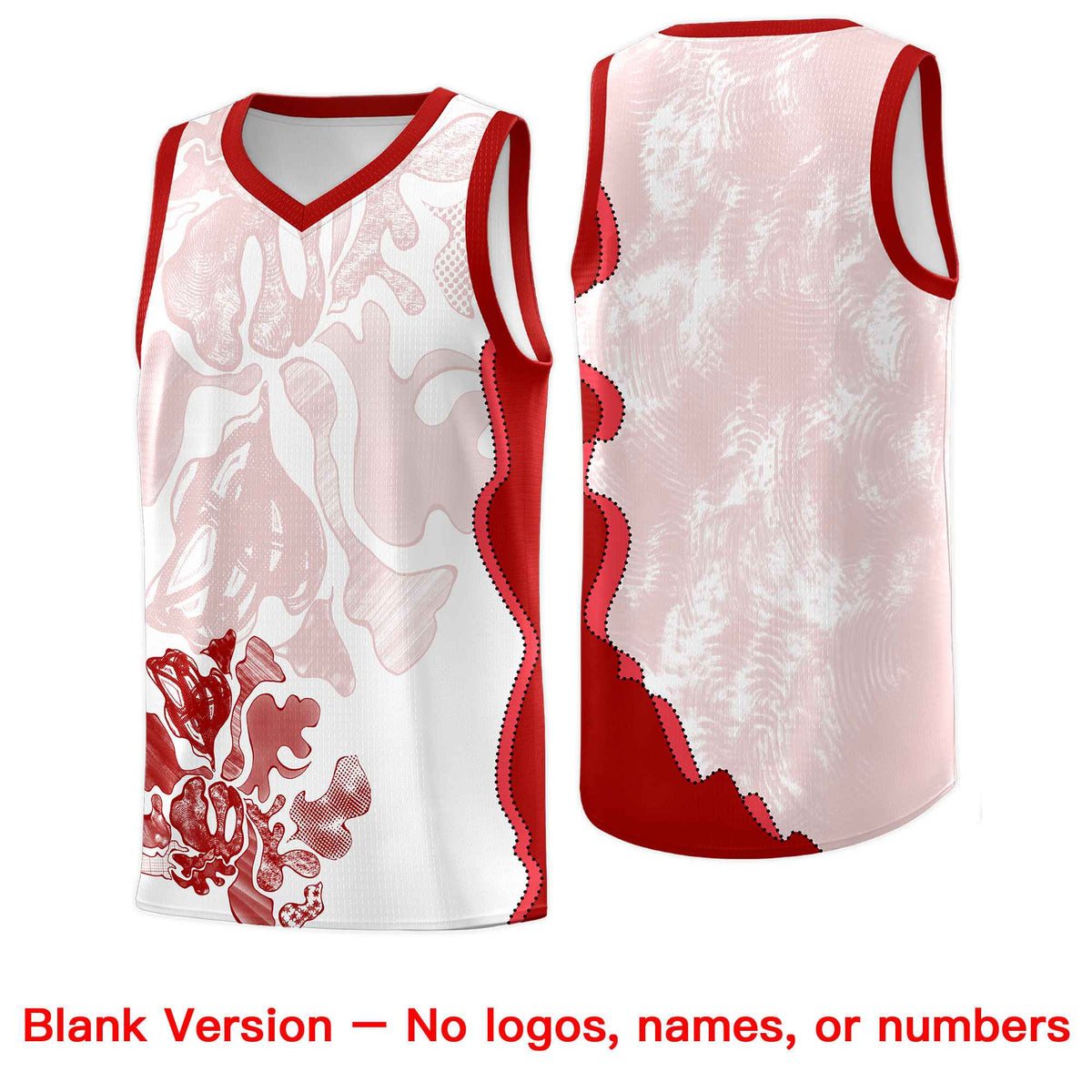 Custom White Red Basketball Jersey - Illusion Flower Graffiti Stretchy Fabric