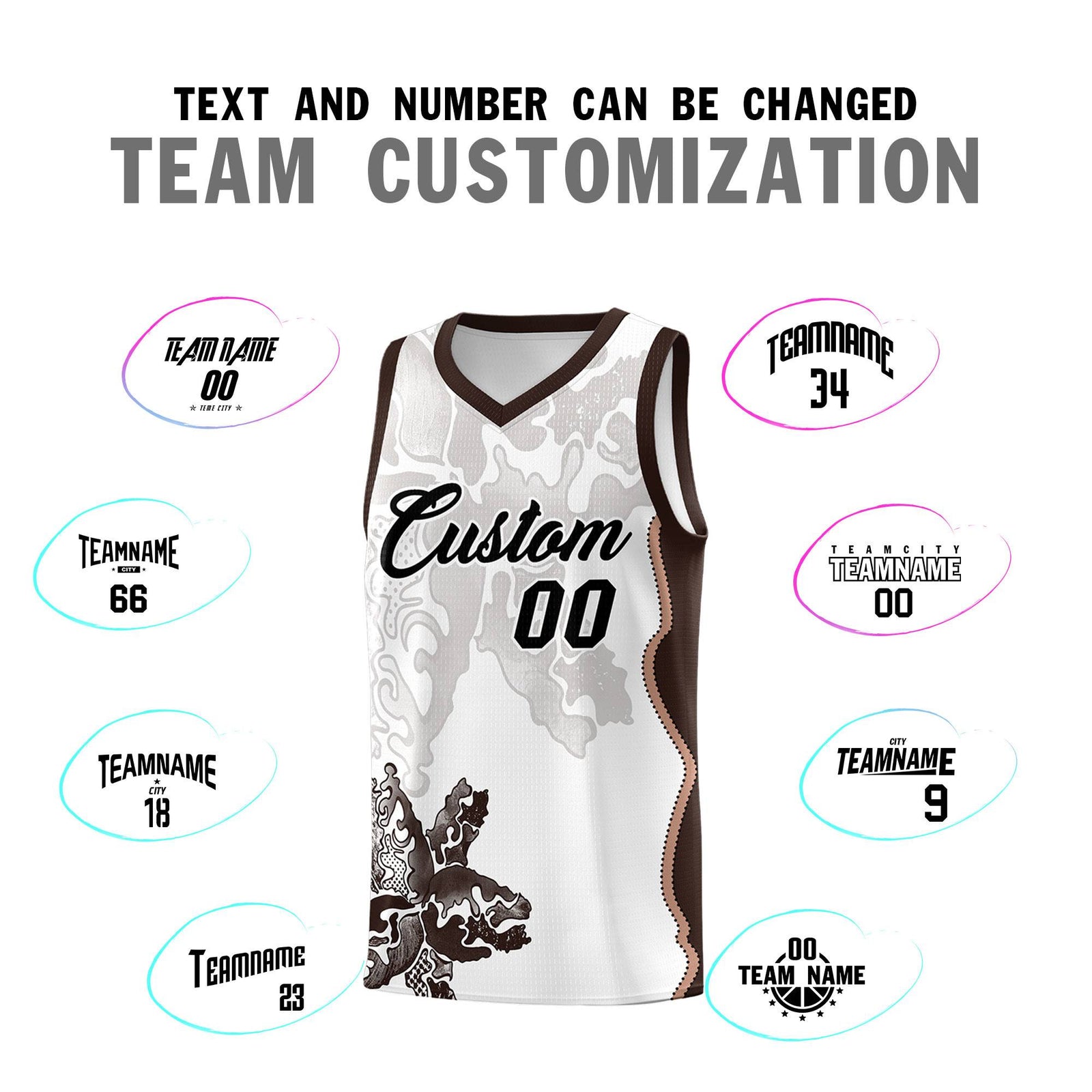 Custom White Brown Basketball Jersey - Illusion Flower Graffiti Quick dry Fabric