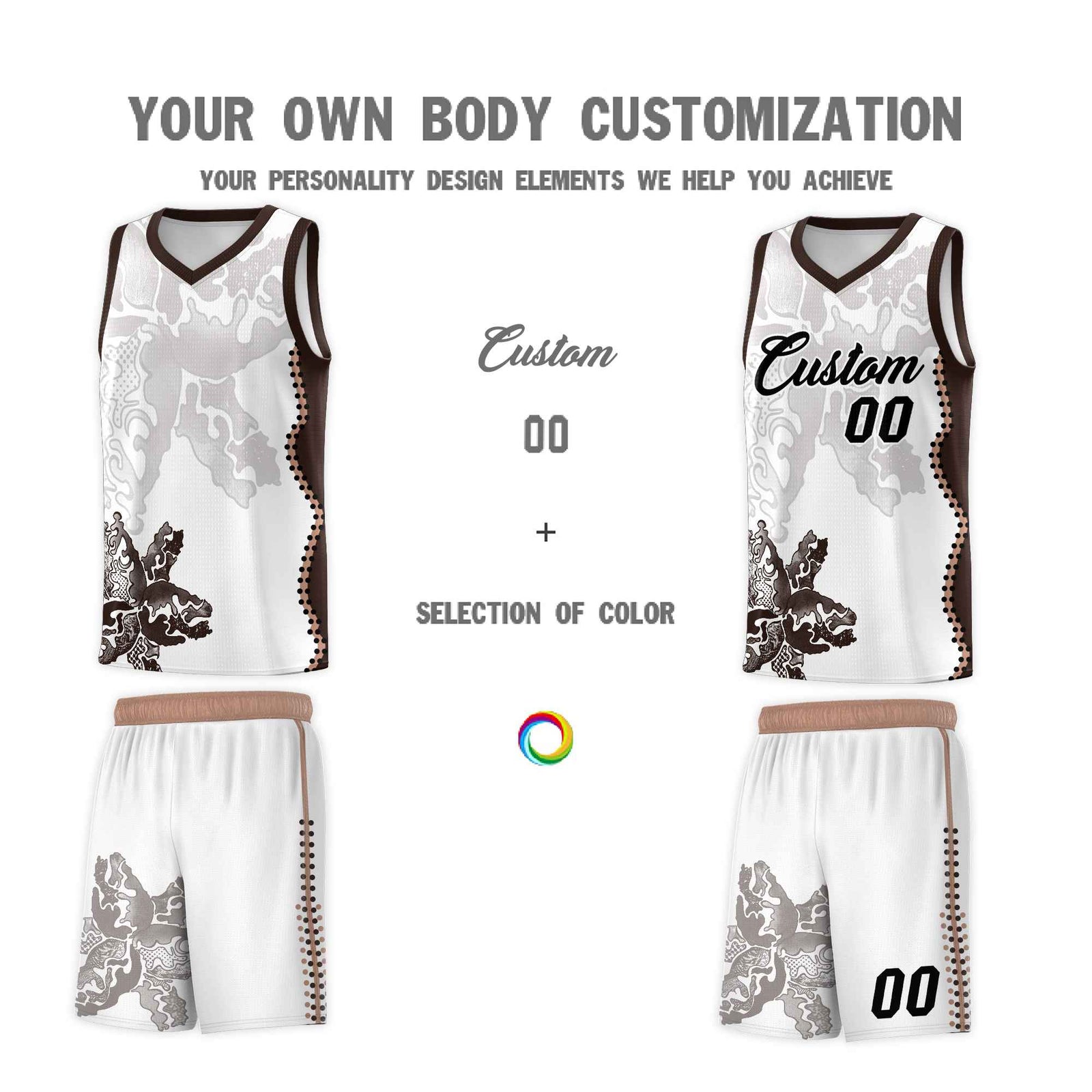 Custom White Brown Basketball Jersey - Illusion Flower Graffiti Quick dry Fabric